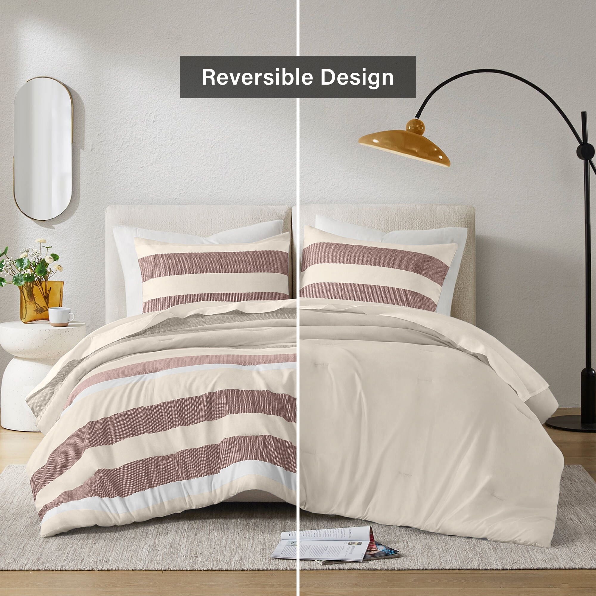 Hypoallergenic Cloud 2-Piece Comforter Sets, Reversible Striped Comforter Set for Dorm, Lightweight All Season Bedding Set with Pillow Sha... - All-Season Down Alternative Comforter Insert Detail