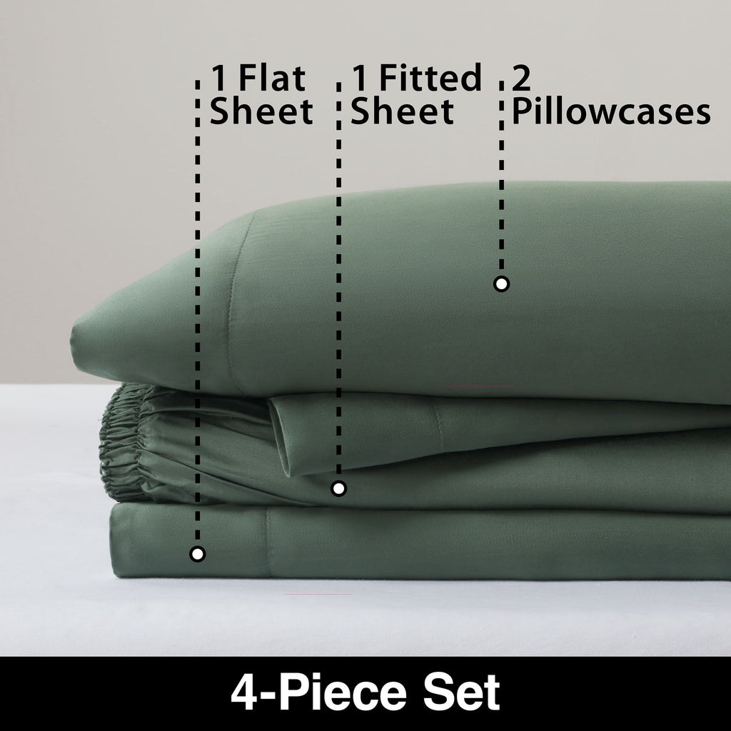 Wrinkle-Resistant 4-Piece & Silky Serenity 100% Bed Sheets Set, Flagstone, Queen - Cooling Hotel Quality Bedding Sheets and Pillowcases Detail