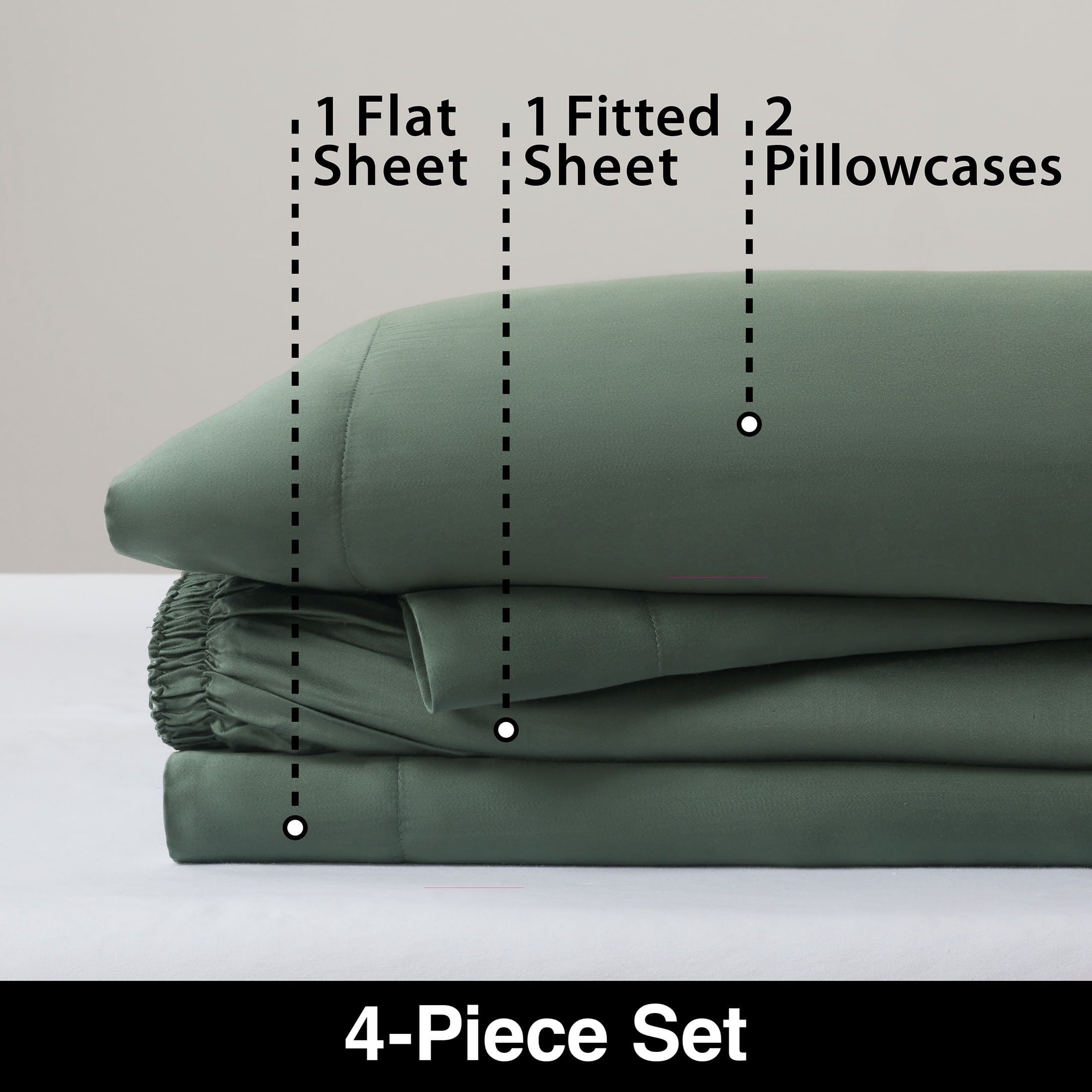 Wrinkle-Resistant 4-Piece & Silky Serenity 100% Bed Sheets Set, Flagstone, Queen - Cooling Hotel Quality Bedding Sheets and Pillowcases Detail