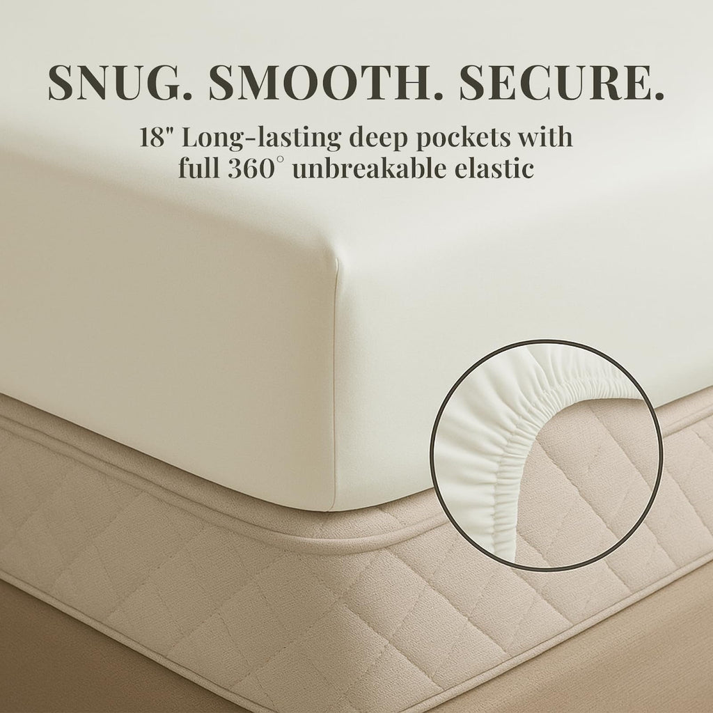Breathable Luxury Sacred Thread Rayon Derived , 18'' Deep Pocket Cooling Sheets for Hot Sleepers, 6 PC Cooling Sheets (Queen Size - Breathable Egyptian Cotton Flat & Fitted Sheets Detail