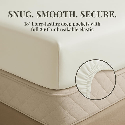 Breathable Luxury Sacred Thread Rayon Derived , 18'' Deep Pocket Cooling Sheets for Hot Sleepers, 6 PC Cooling Sheets (Queen Size - Breathable Egyptian Cotton Flat & Fitted Sheets Detail