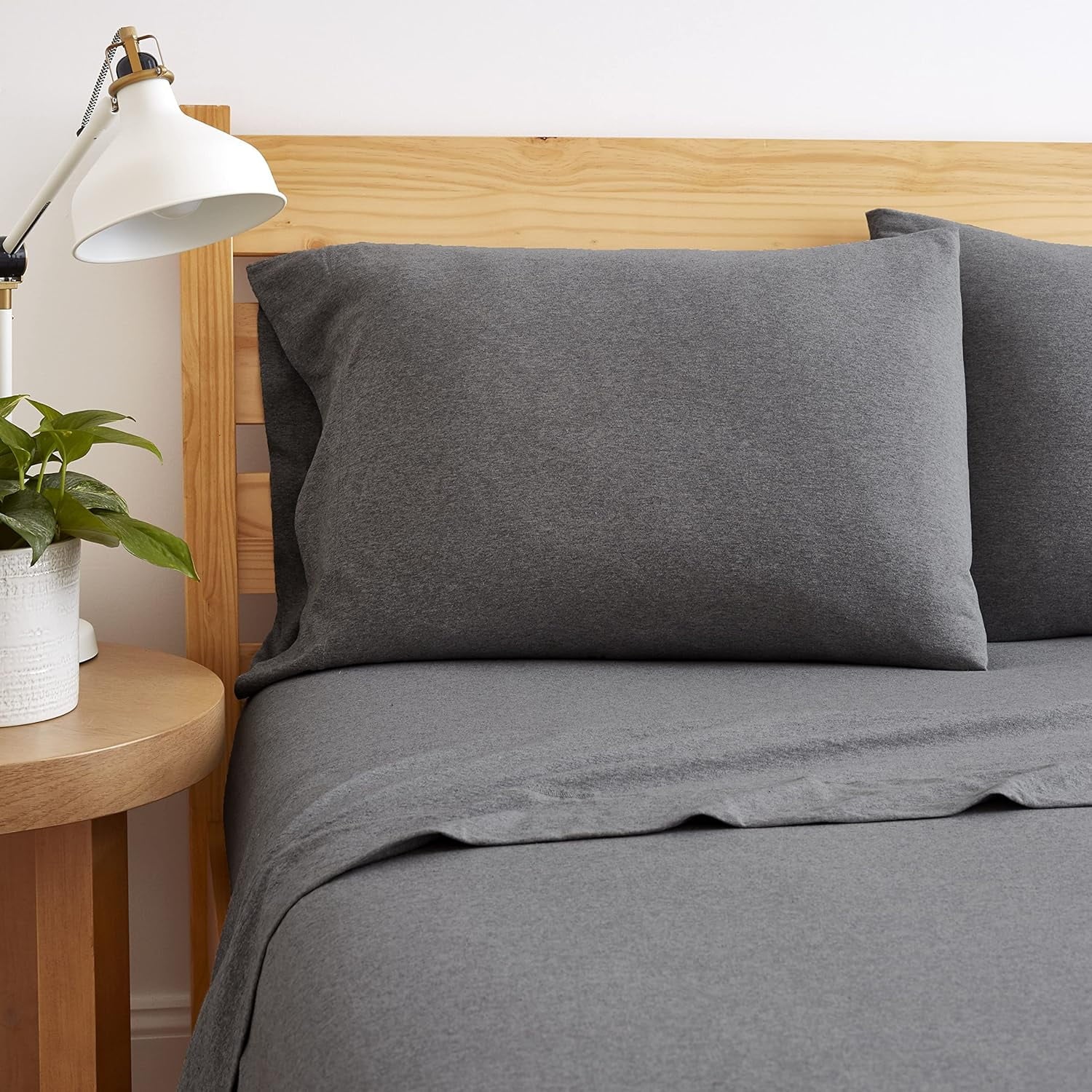 Ultra-Soft Jersey Sheet Set - 4 Pieces Queen Cotton Sheets Set - Stretchable Ultrasoft Luxury Knit Bed Linen (Dark Gray, Queen) - Cooling Hotel Quality Bedding Sheets and Pillowcases Detail