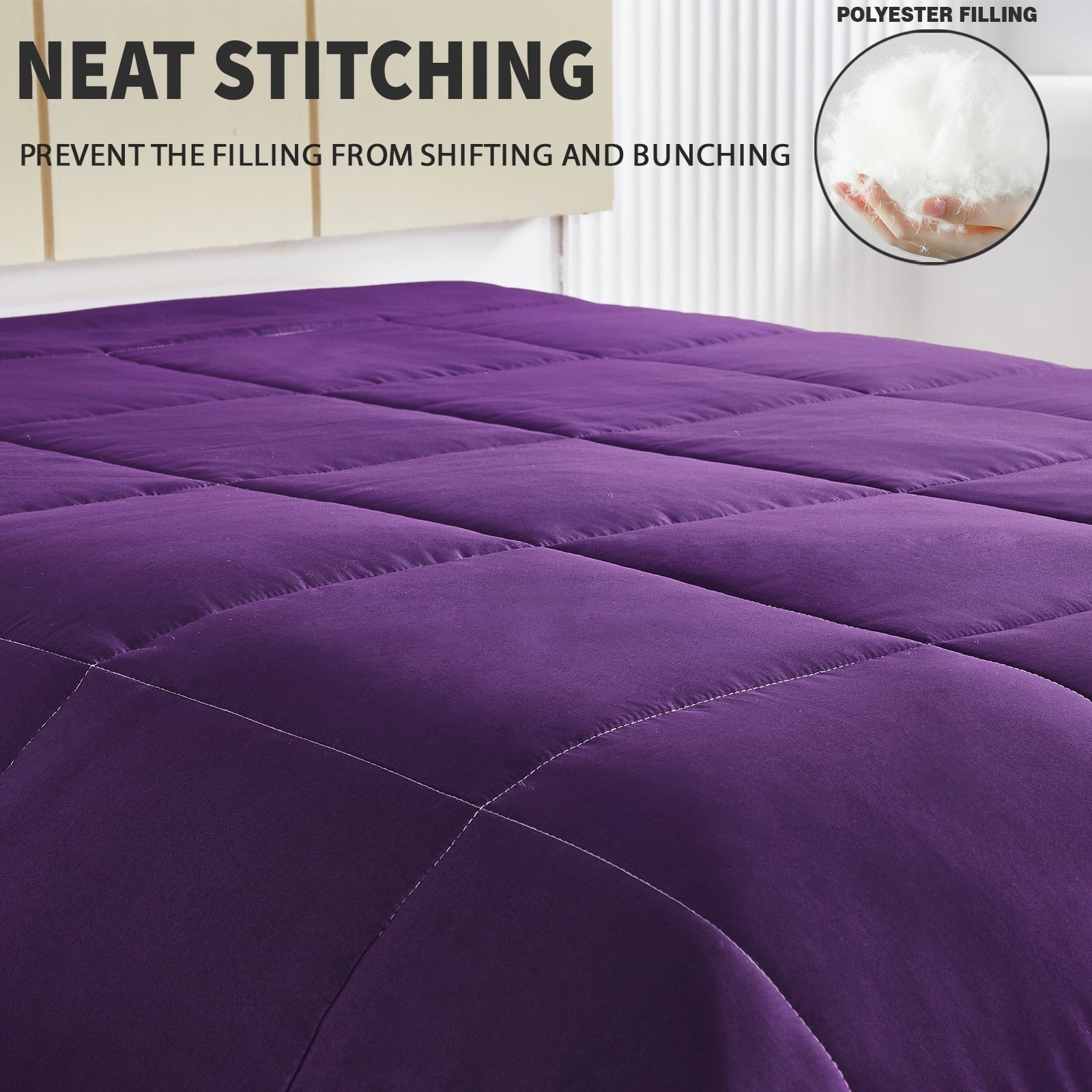 Hypoallergenic Cloud Lightweight Reversible 3-Piece Comforter Set All Seasons, Down Alternative Comforter with 2 Pillow Shams, Queen Size,... - Hypoallergenic Ultra-Fluffy Quilt for Winter Detail