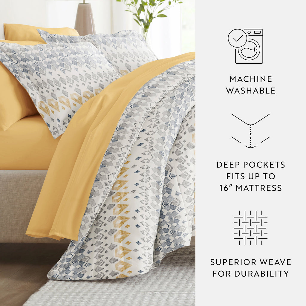 Fluffy Down Alternative 7 Piece Bedding Bundle, Microfiber Patterned Comforter and Sheet Set, Queen - All-Season Down Alternative Comforter Insert Detail