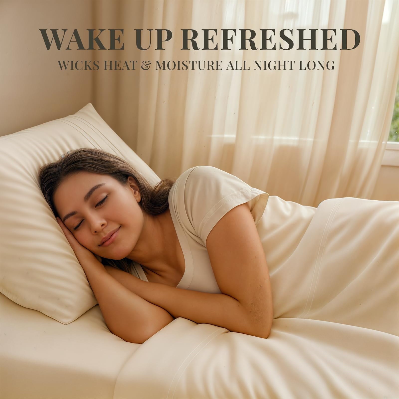 Breathable Luxury Sacred Thread Rayon Derived , 18'' Deep Pocket Cooling Sheets for Hot Sleepers, 6 PC Cooling Sheets (Queen Size - Breathable Egyptian Cotton Flat & Fitted Sheets Detail