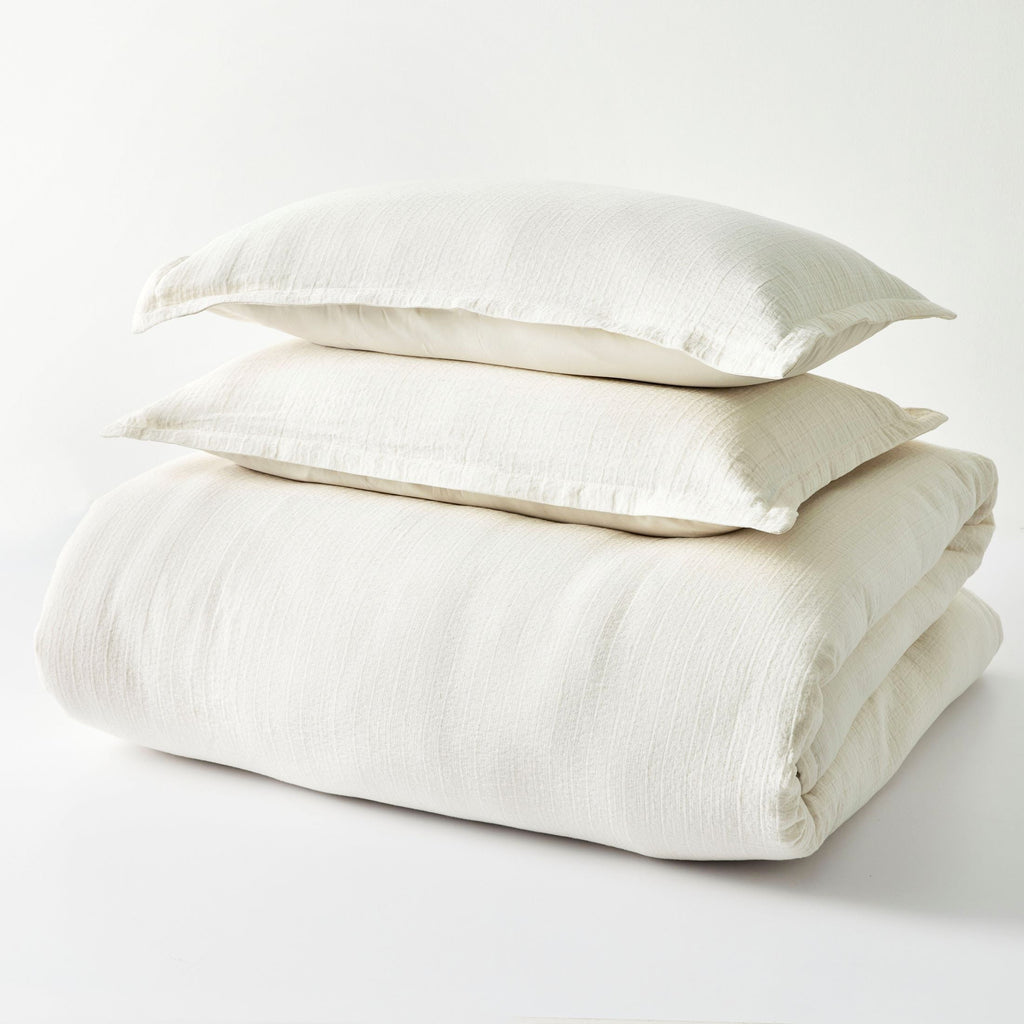 Hypoallergenic Cloud 3-Piece Cream Gauze Comforter Set, Adult Full/Queen - Luxurious Quilted Duvet Cover Set Detail