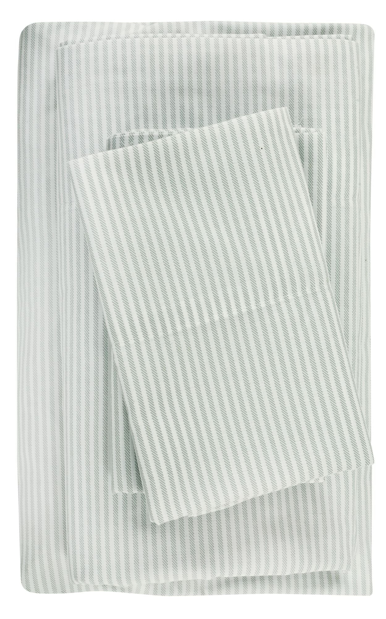 Ultra-Soft Easy Care 300 Thread Count Cotton Rich Percale Sheet Set, King, Grey Stripes - Cooling Hotel Quality Bedding Sheets and Pillowcases Detail