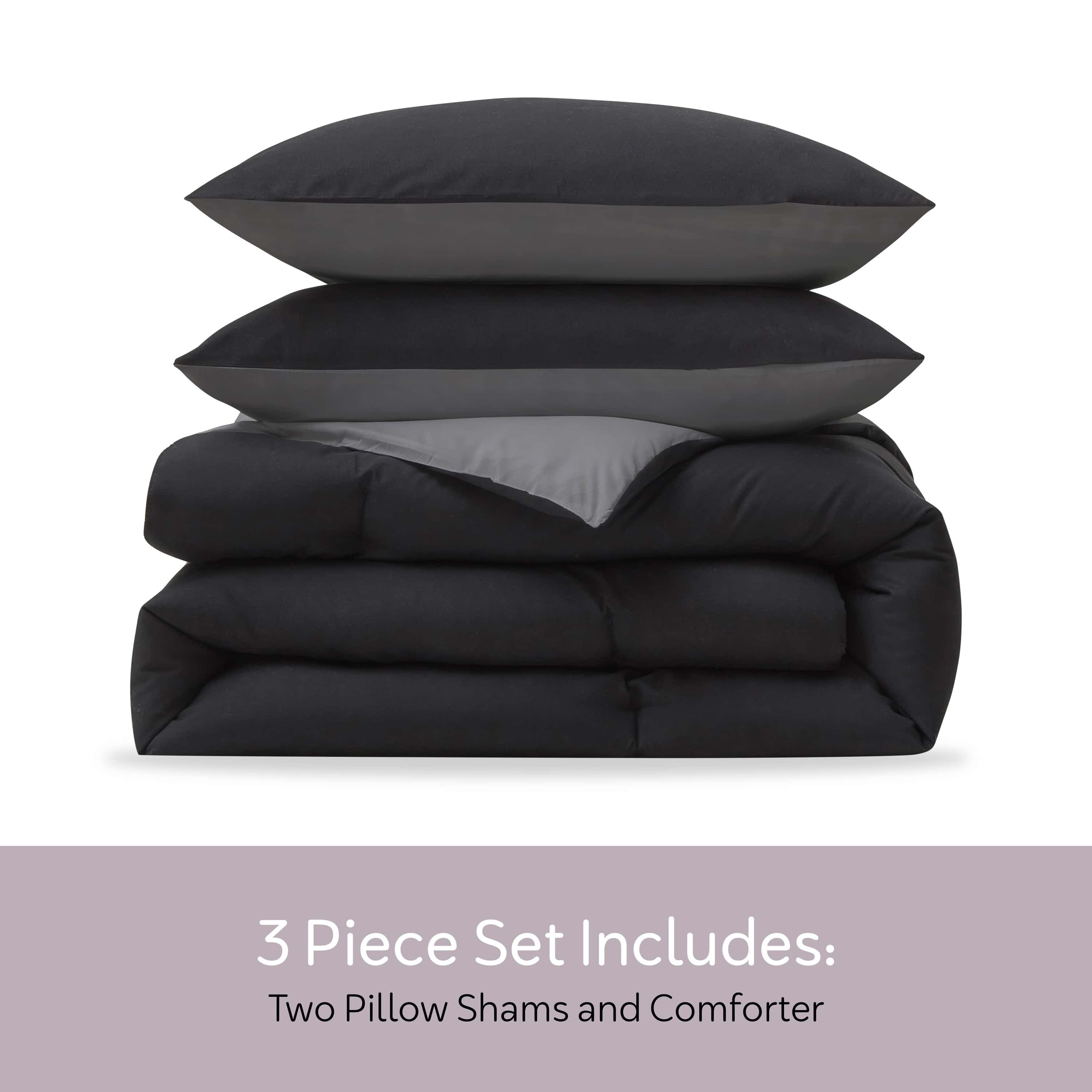 Heavyweight Warmth Comforter Sets, All Season Lightweight Reversible Queen Comforter Set, 3-Pc Bedding Sets, Black/Charcoal gray - Luxurious Quilted Duvet Cover Set Detail