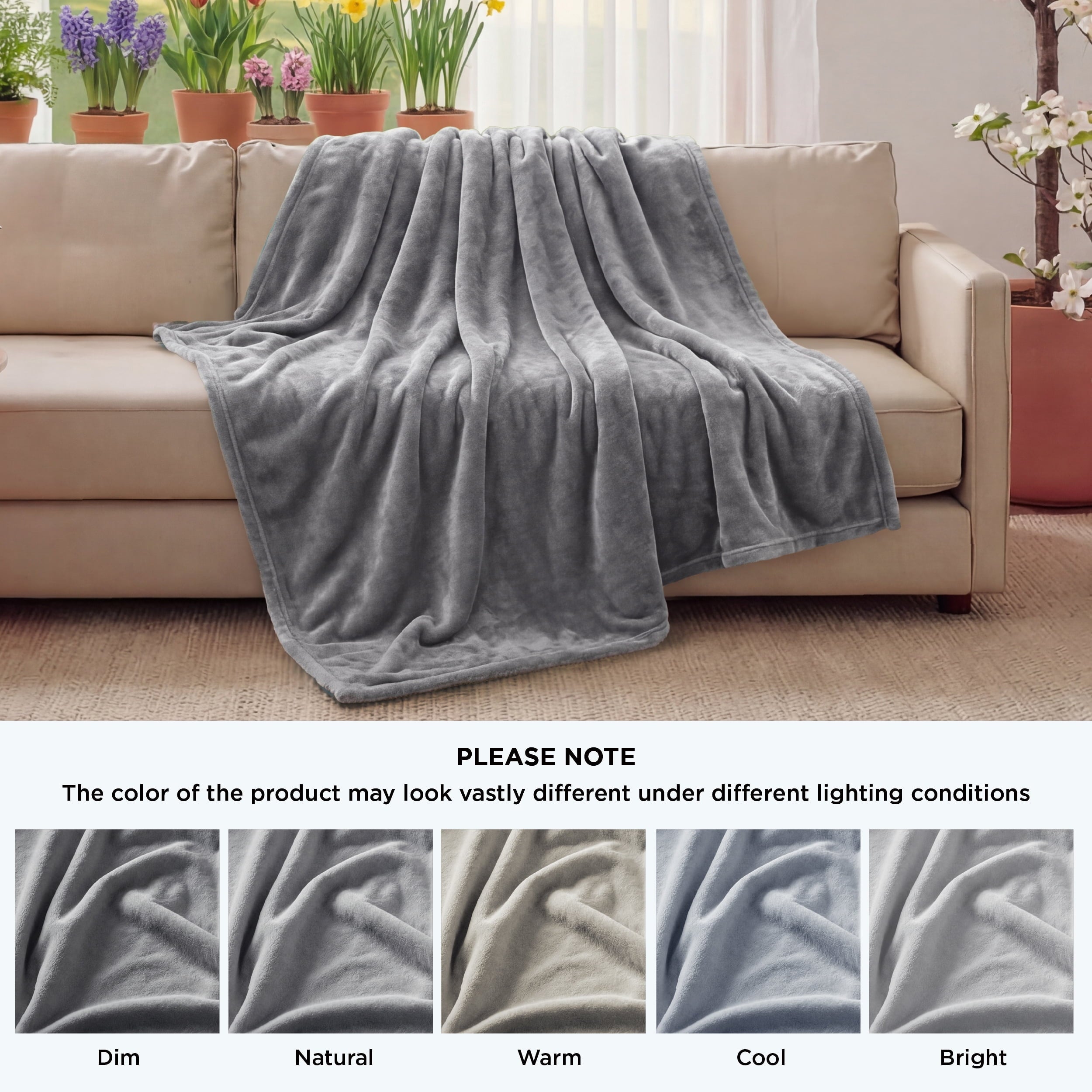 Reversible Sherpa Fleece Throw Blanket for Couch Grey, Lightweight Plush Fuzzy Cozy Soft Blankets and Throws for Sofa, 50x60 inches - Cozy Fleece Throw Blanket for Couch & Bed Detail