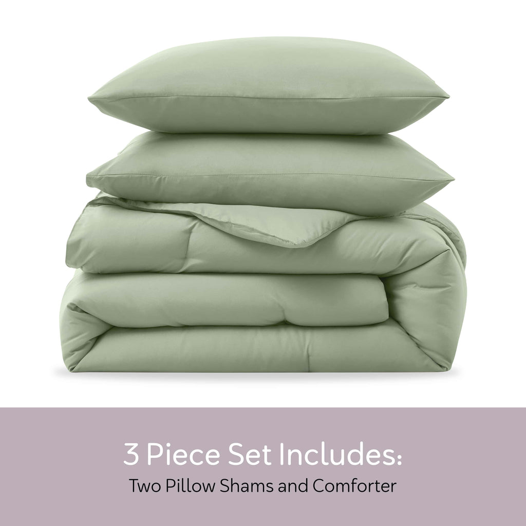 Heavyweight Warmth Comforter Sets, All Season Lightweight Solid Queen Comforter Set, 3-Pc Bedding Sets, Sage Green - Luxurious Quilted Duvet Cover Set Detail