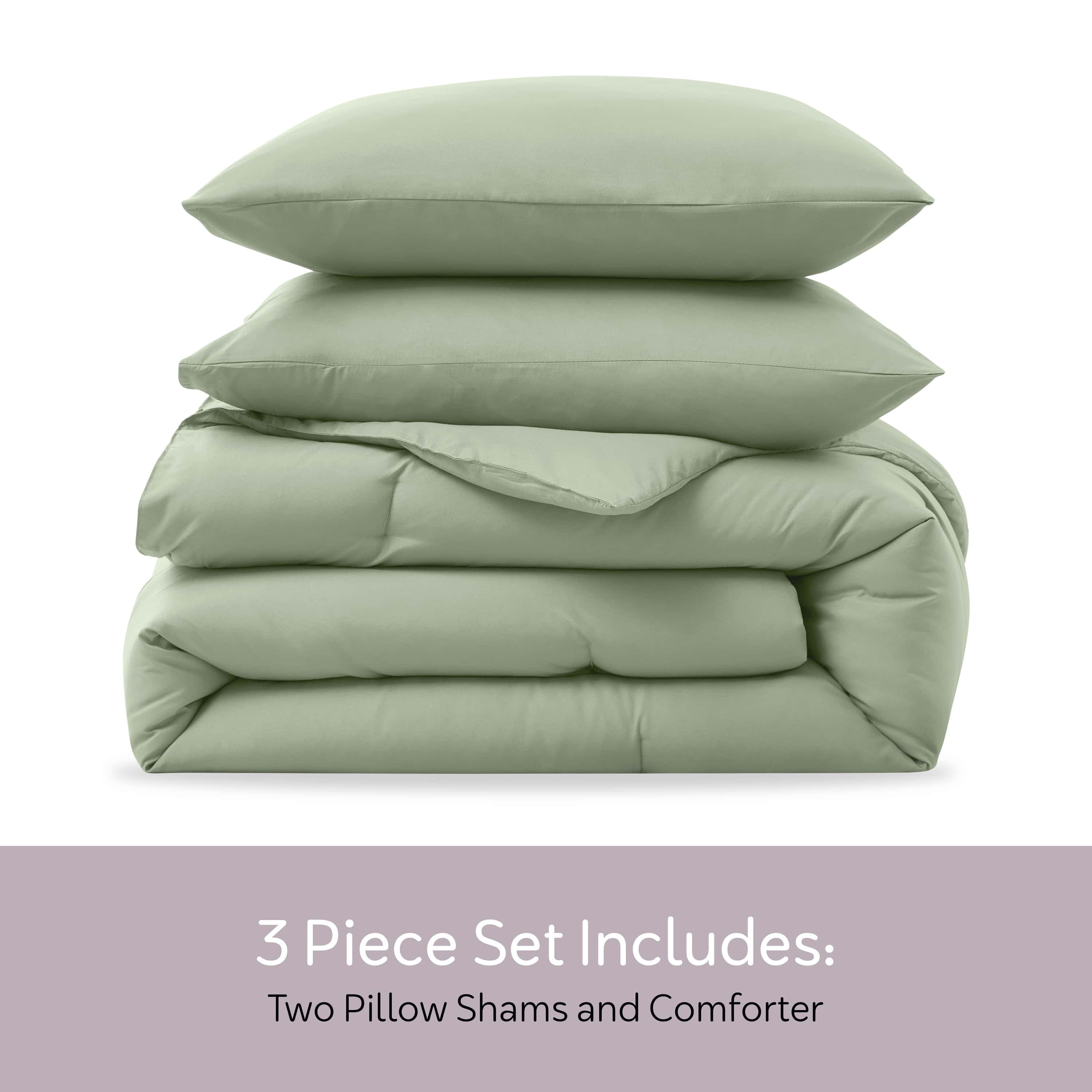 Heavyweight Warmth Comforter Sets, All Season Lightweight Solid Queen Comforter Set, 3-Pc Bedding Sets, Sage Green - Luxurious Quilted Duvet Cover Set Detail