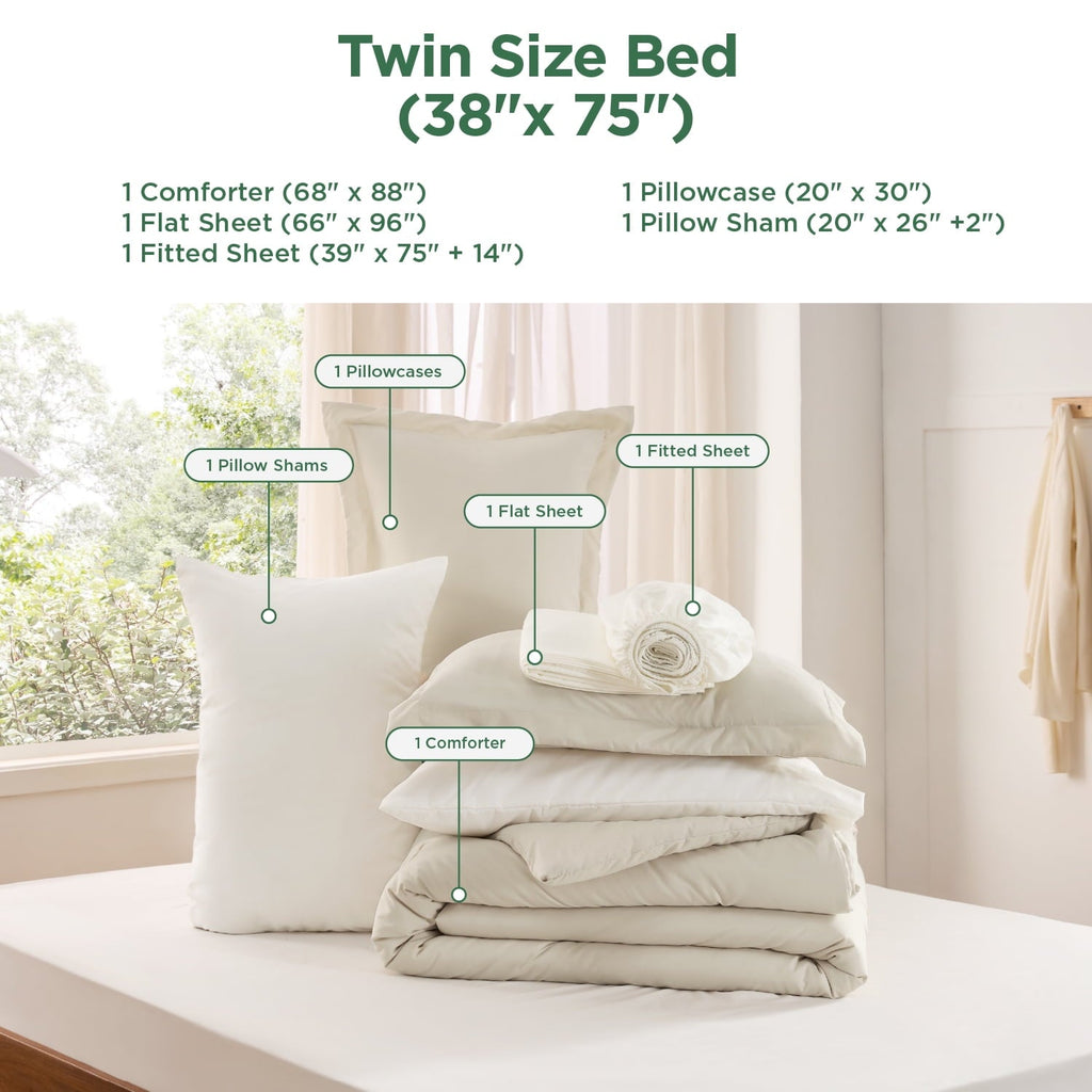 All-Season Twin Comforter Set Beige, 5 Pieces Lightweight Twin Bedding Sets Boho with Comforter, Sheet, Pillowcase & Sham - Hypoallergenic Ultra-Fluffy Quilt for Winter Detail