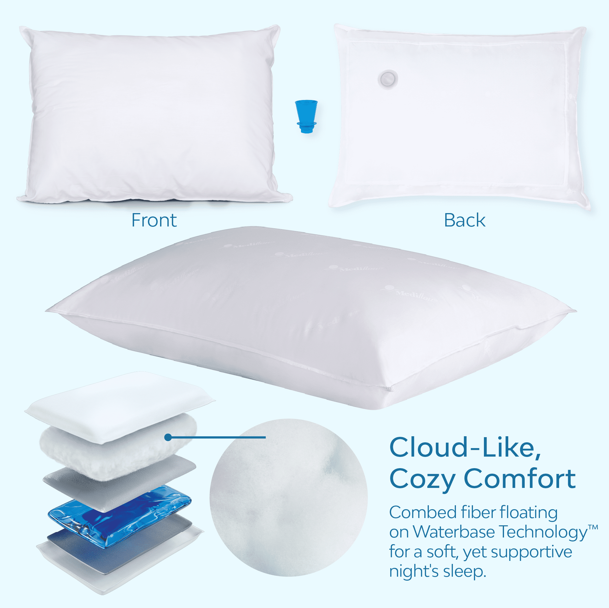 Ergonomic Memory Foam Fiber Water Pillow: Adjustable Pillow for Neck Pain Relief, Pillow for Side, Back, and Stomach Sleepers, The Original... - Hotel Quality Plush Sleeping Pillows Detail