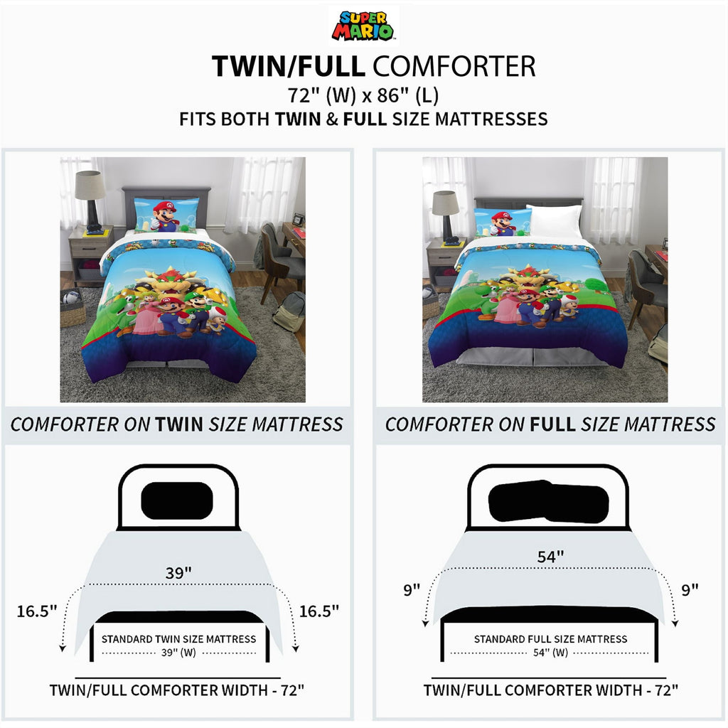 Hypoallergenic Cloud Kids Comforter and Pillowcase, 2-Piece Set, Twin/Full, Reversible - All-Season Down Alternative Comforter Insert Detail