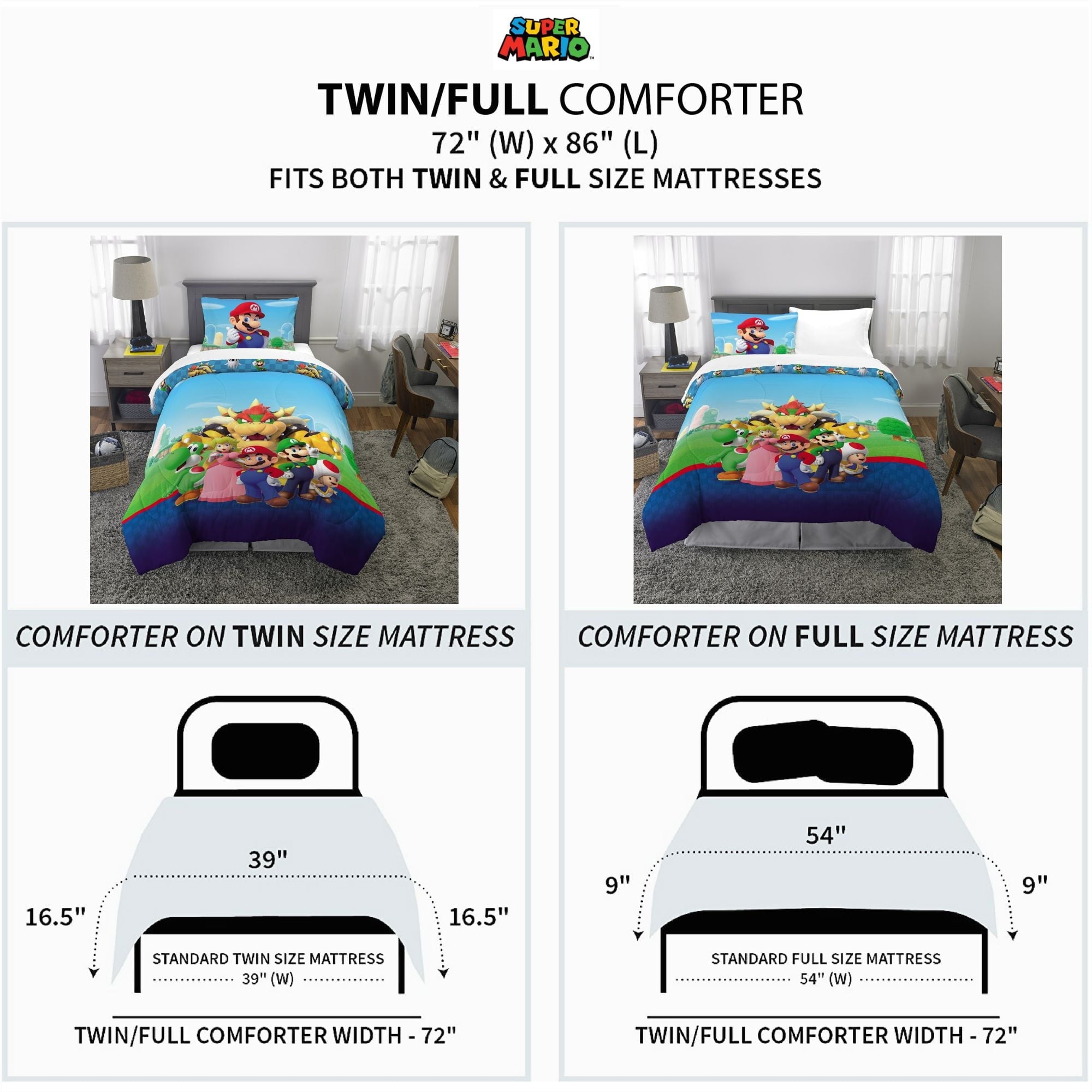 Hypoallergenic Cloud Kids Comforter and Pillowcase, 2-Piece Set, Twin/Full, Reversible - All-Season Down Alternative Comforter Insert Detail