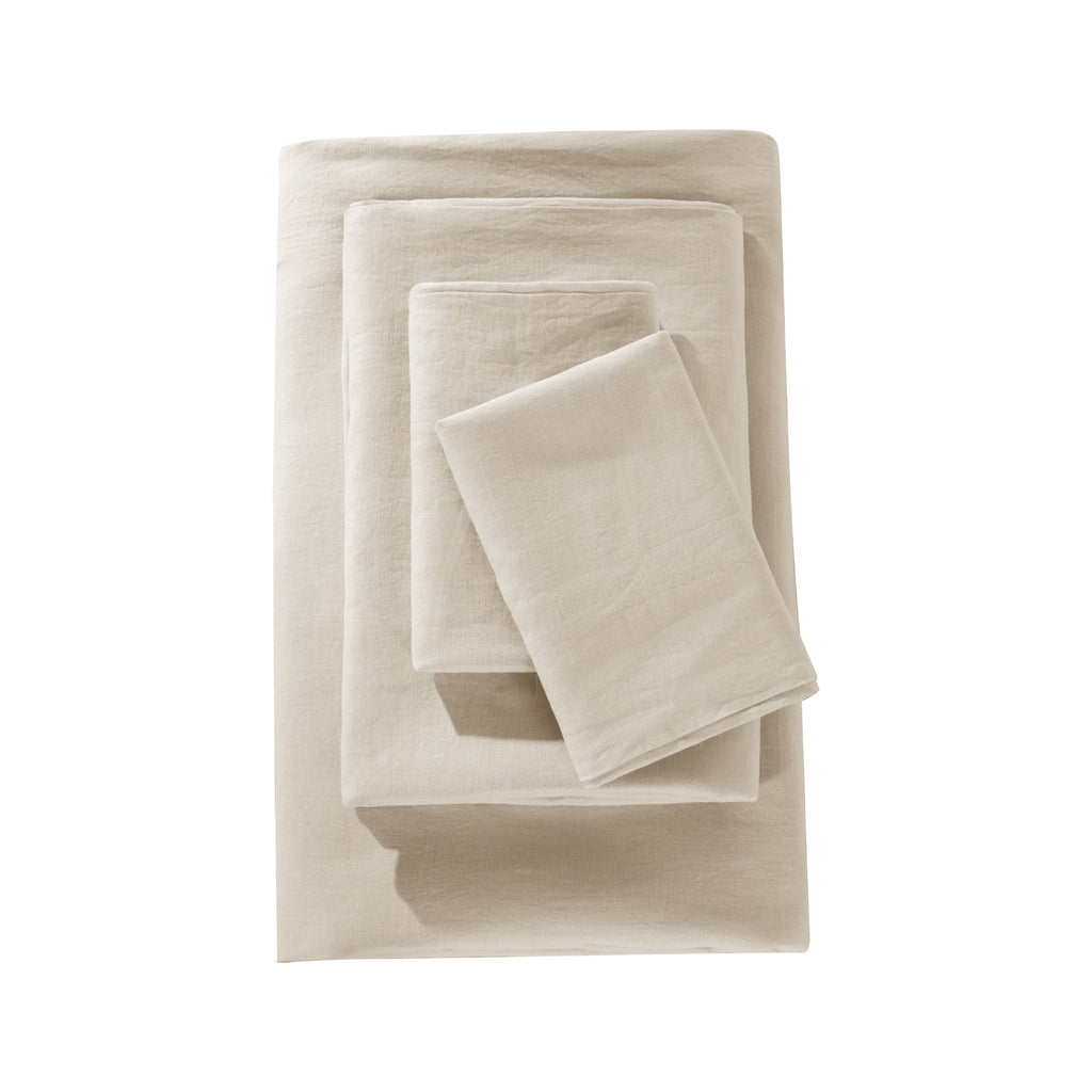 Ultra-Soft Natural Linen Cotton Bed Sheets Set, Deep Pocket - Breathable - Durable - 4 Pieces (Linen, Queen) - Cooling Hotel Quality Bedding Sheets and Pillowcases Detail
