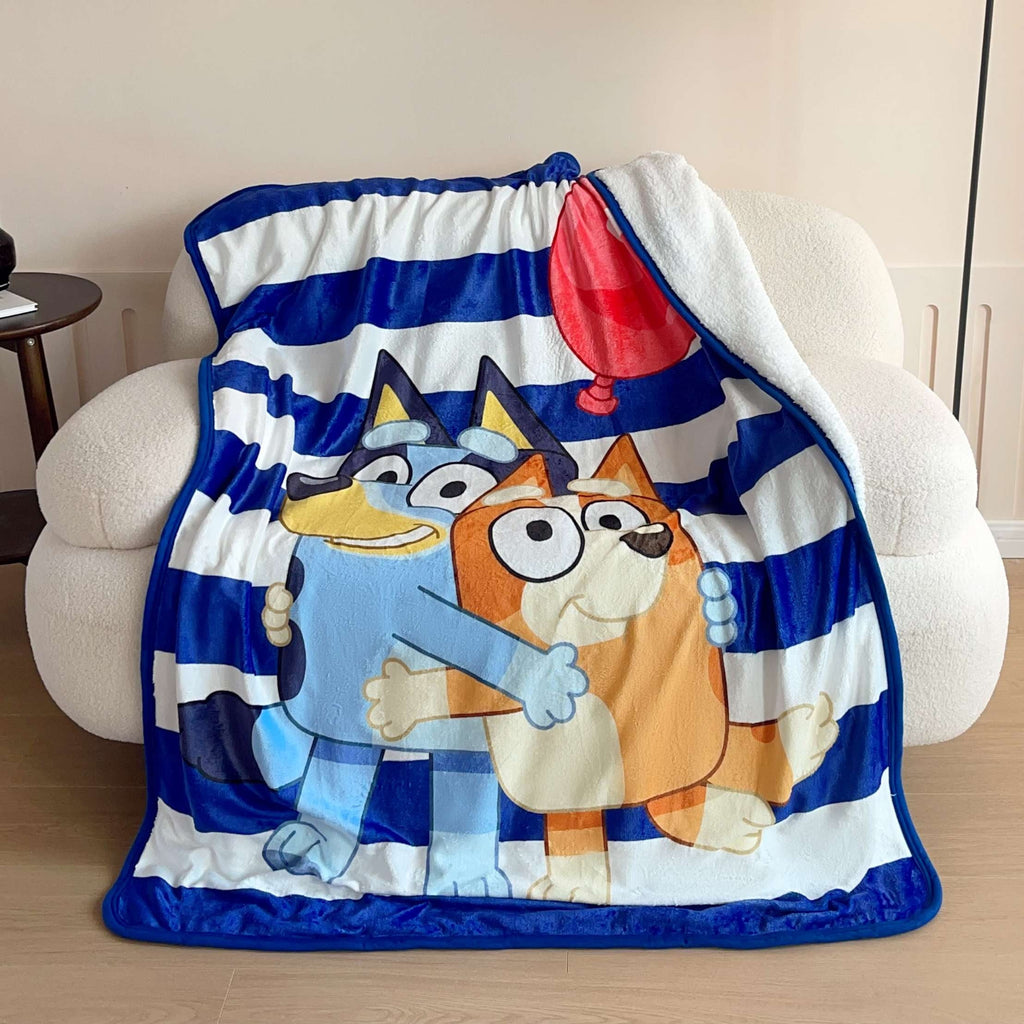 Super Soft Flannel Happy Hugs Kids Silk Touch Throw Blanket with Sherpa Reverse, 46 x 60 inches Blue – Soft Plush Fleece Throw Blanket - Luxury Knitted Decorative Throw Blanket with Fringes Detail