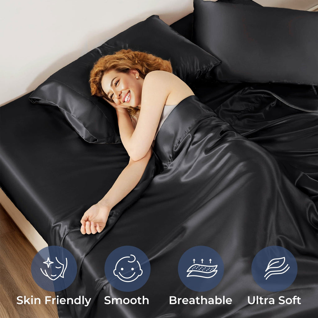 Premium Egyptian Cotton Set, Queen, Silky Bed s, 4 Pieces,Black - Luxury Bed Sheet Set with Deep Pockets Detail
