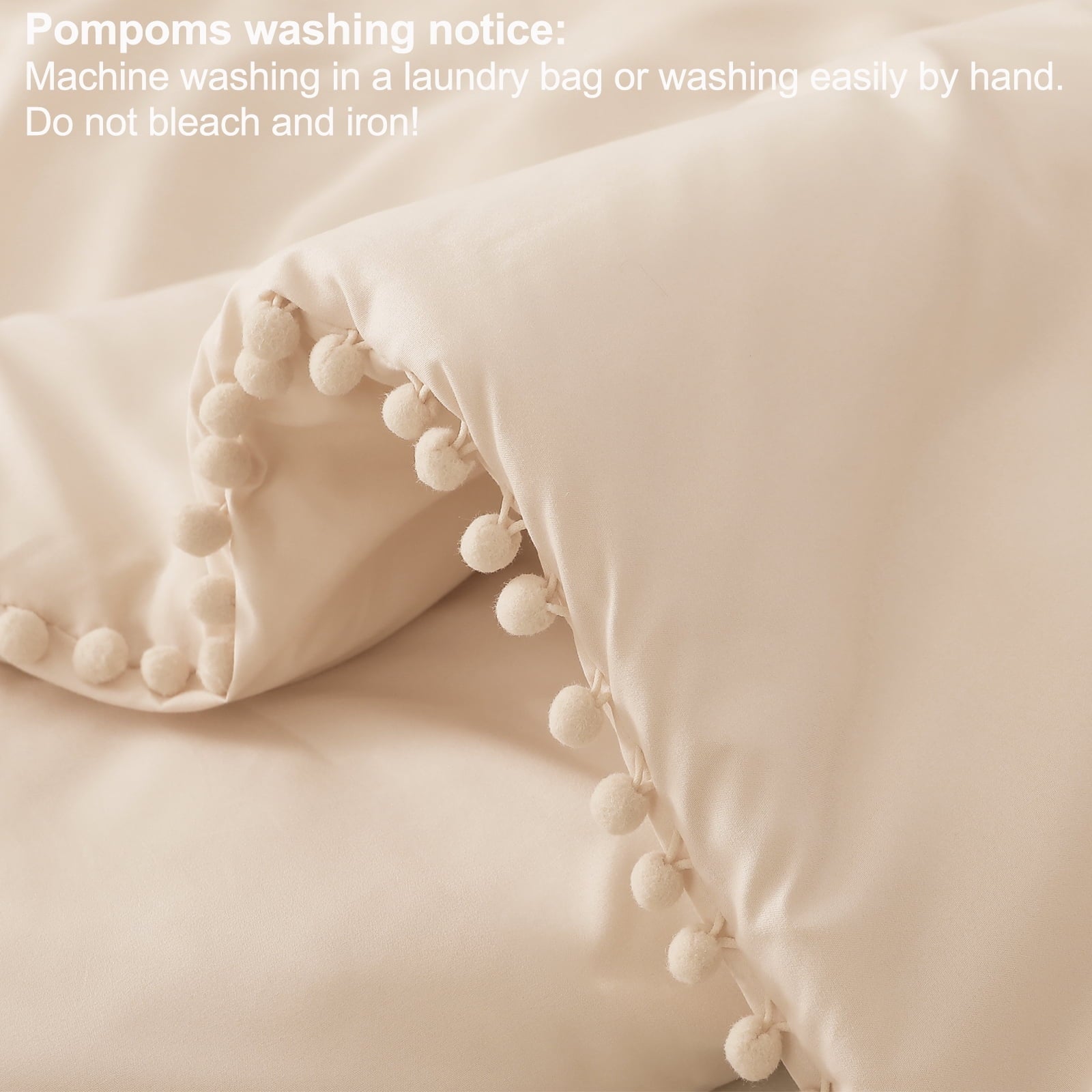 Luxurious Quilted Boho Pom Pom Ball Fringe King Size Comforter Set, 3 Pieces Beige Lightweight Down Alternative Bedding Comforter Sets ... - Luxurious Quilted Duvet Cover Set Detail