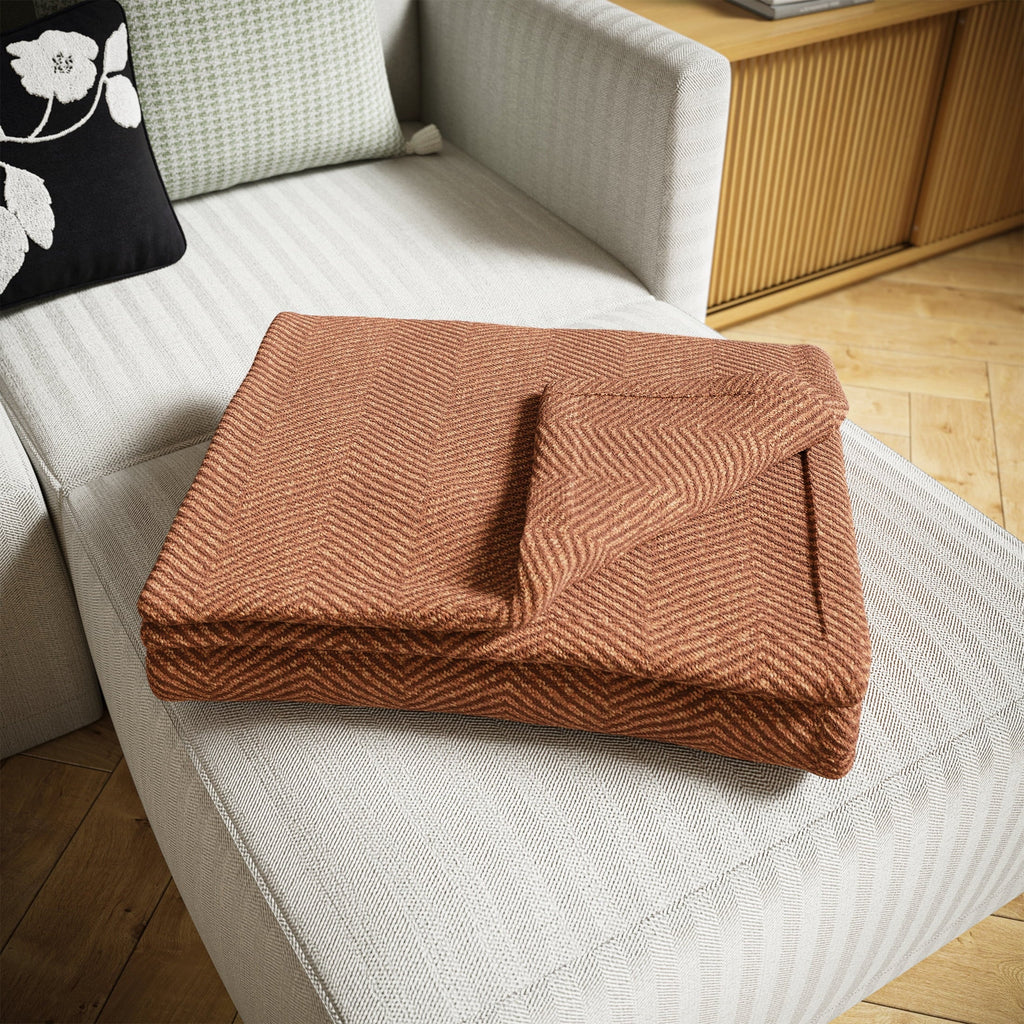 Lightweight Warm Beautiful Rust Woven Herringbone Throw , 50" x 60" - Cozy Fleece Throw Blanket for Couch & Bed Detail