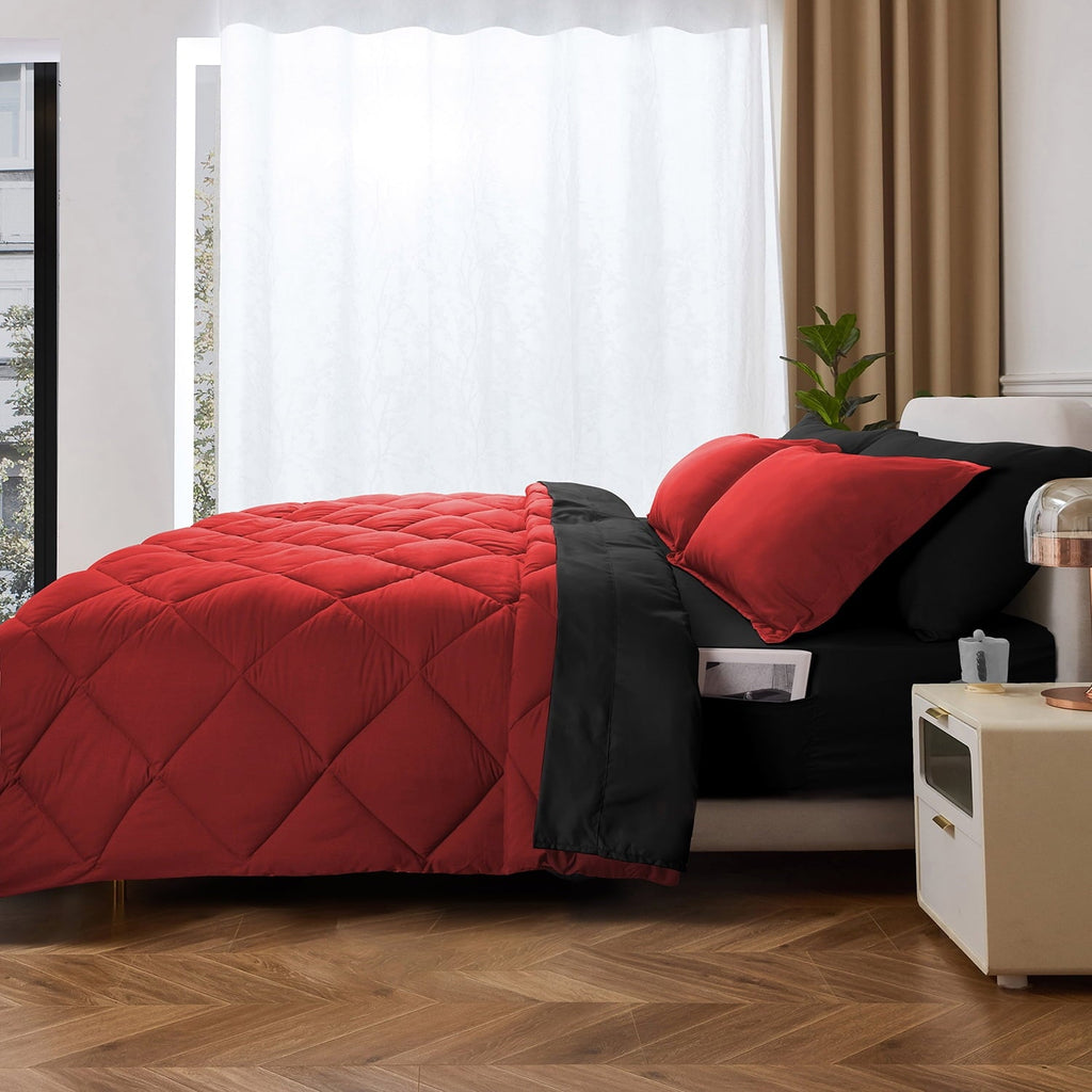 Heavyweight Warmth 7 Piece Reversible Queen Comforter Set - Red Quilted Down Alternative Bedding All Season Super Soft Microfiber Bed in... - Hypoallergenic Ultra-Fluffy Quilt for Winter - Default Title