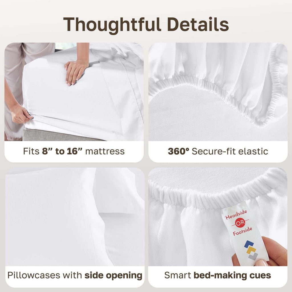 Premium Egyptian Cotton 100% Cotton Queen Sheets Set - 600 Thread Count 100% Cotton Sheets Queen, Sateen Deep Pocket Adult/Teen 4 Piece Bed Sh - Breathable Egyptian Cotton Flat & Fitted Sheets Detail