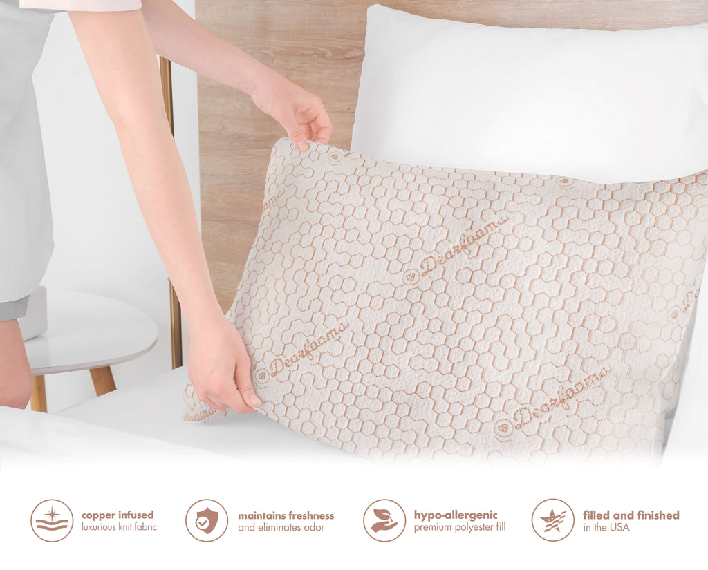 Fluffy Shredded Cozy Copper Infused Bed Pillow Standard, White - Orthopedic Shredded Foam Bed Pillow Set Detail