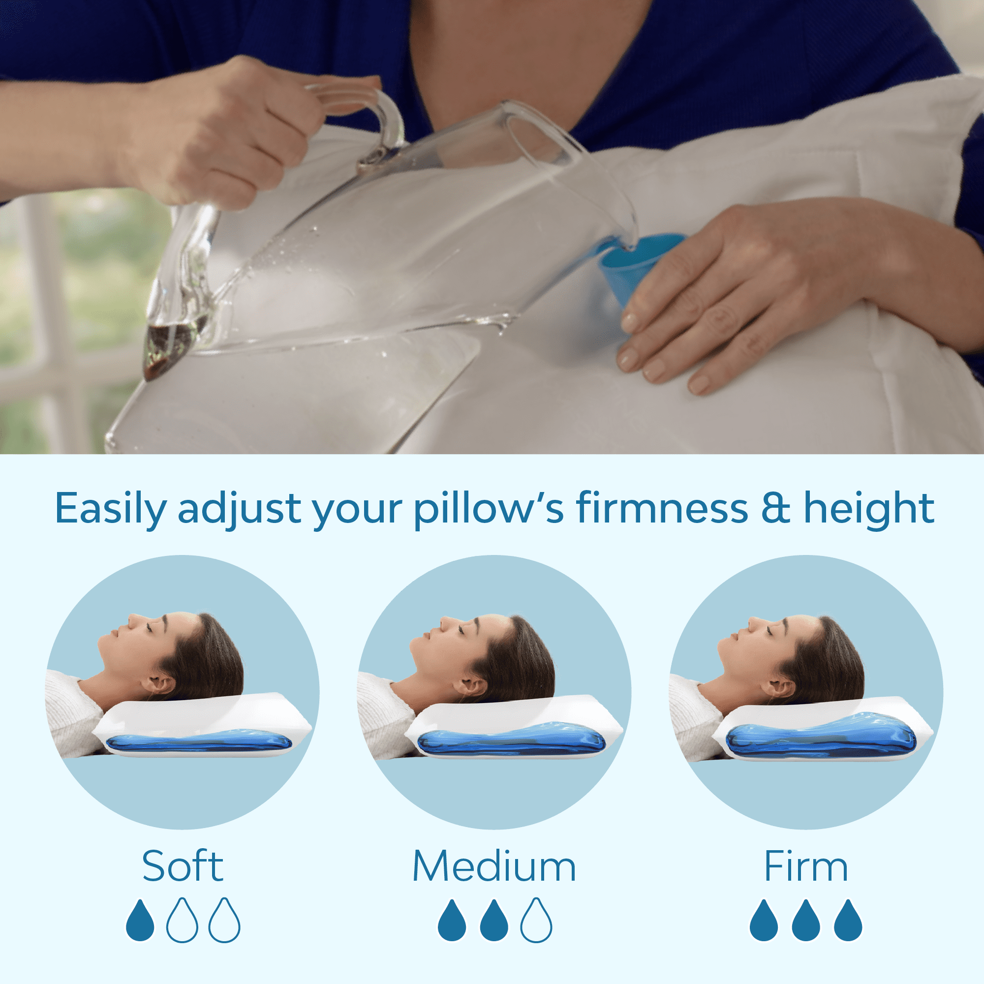 Ergonomic Memory Foam Fiber Water Pillow: Adjustable Pillow for Neck Pain Relief, Pillow for Side, Back, and Stomach Sleepers, The Original... - Hotel Quality Plush Sleeping Pillows Detail