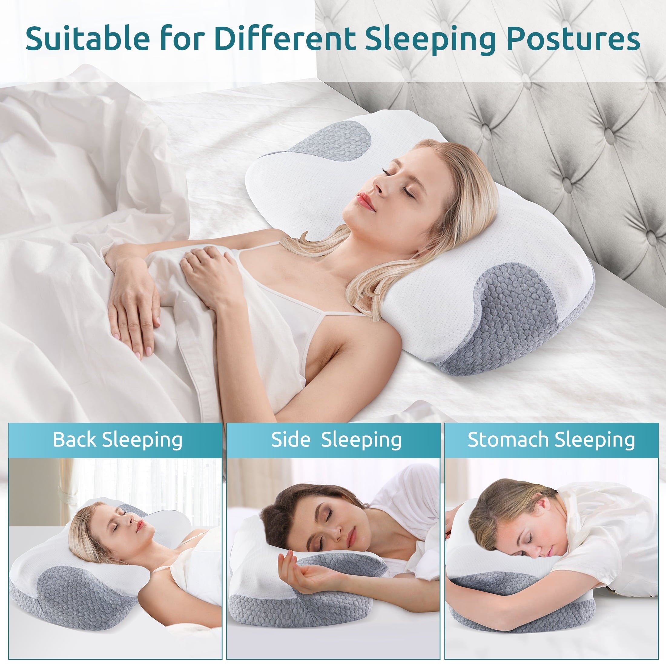 Decorative Plump Cervical Memory Foam Pillow Neck Bed Pillow for Pain Relief Sleeping, Ergonomic Orthopedic for Side Back and Stomach ... - Ergonomic Memory Foam Pillow for Neck Pain Support Detail