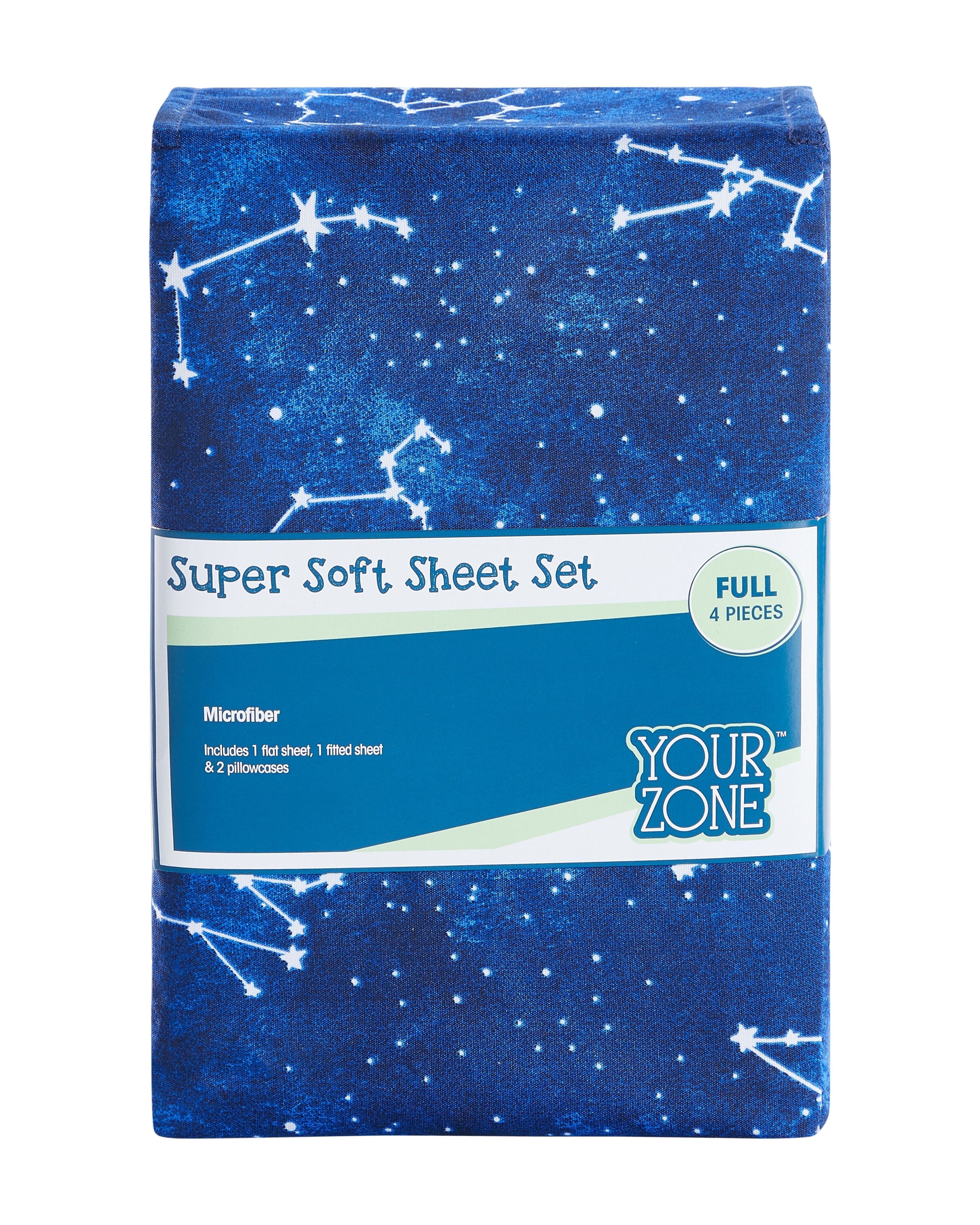 Ultra-Soft Kids Soft Microfiber Sheet Set, Navy Blue Stars, Full, 4 Pieces, Easy Care - Premium Ultra-Soft Pillowcase Pair for Sleeping Detail
