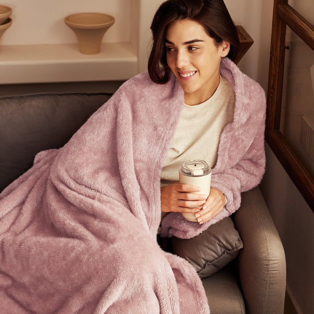 Decorative Knitted Plush Fuzzy Large Fleece Throw Blanket (50" x 70", Dusty Pink)- Soft, Warm and Lightweight - Lightweight Plush Warm Blanket for All Seasons Detail
