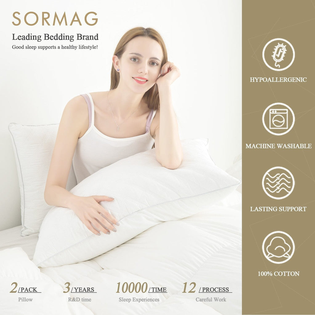 Orthopedic Support Bed Pillows Queen Size Set of 2 Pillows for Bed 2 Pack Cooling Hotel Collection Down Alternative Pillows 20 x 30 inches - Ergonomic Memory Foam Pillow for Neck Pain Support Detail