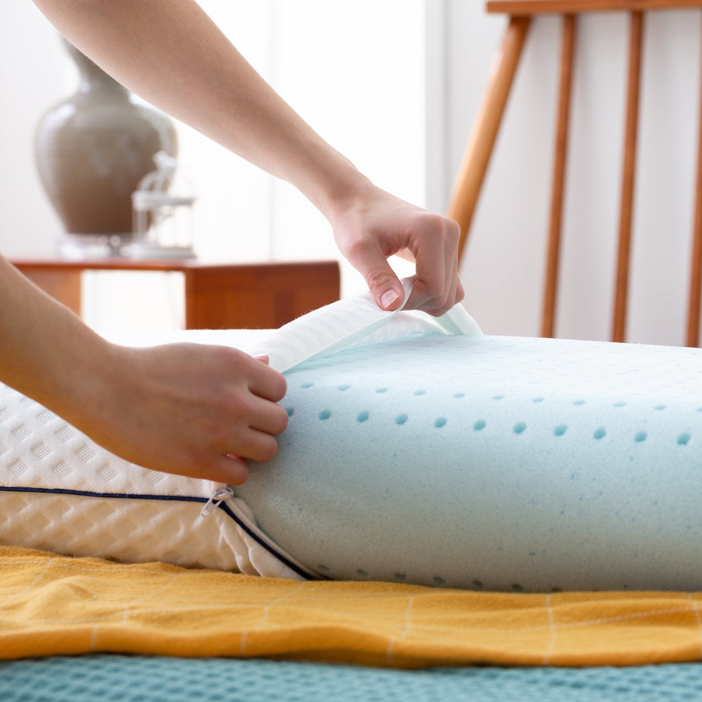 Orthopedic Support Medium Feel Standard Size Ventilated Gel Memory Foam Bed Pillow with Washable Cover and Temperature Regulating Infusion - Orthopedic Shredded Foam Bed Pillow Set Detail