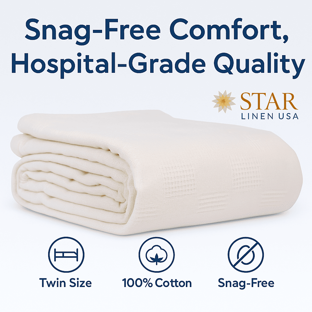Super Soft Flannel Hospital Thermal Blanket Throw Snag Free | 100% Cotton | Twin 66"x90" | White (1) - Lightweight Plush Warm Blanket for All Seasons Detail