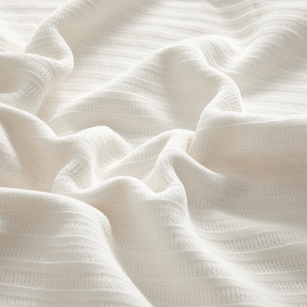 Lightweight Warm Cozy Chenille Reverse to Plush Soft Couch Throw, Vanilla Dream, Standard Size - Luxury Knitted Decorative Throw Blanket with Fringes Detail