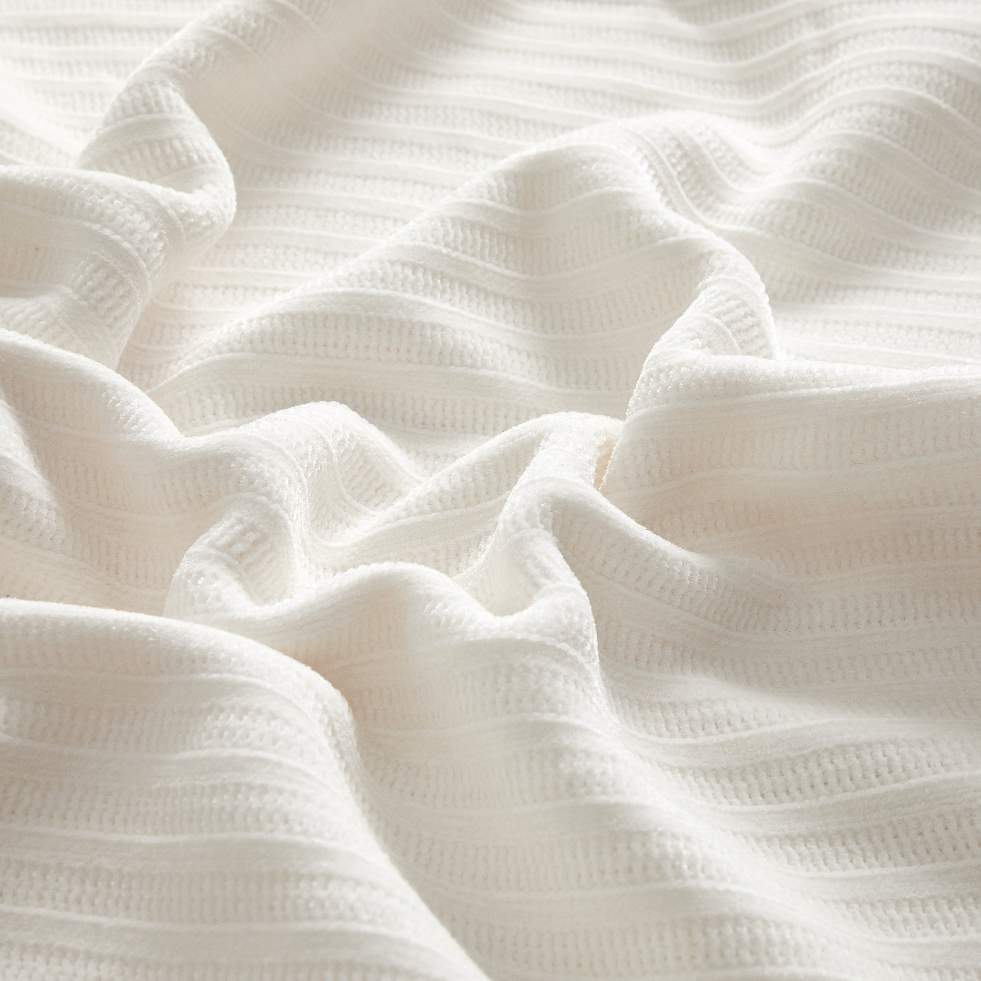 Lightweight Warm Cozy Chenille Reverse to Plush Soft Couch Throw, Vanilla Dream, Standard Size - Luxury Knitted Decorative Throw Blanket with Fringes Detail