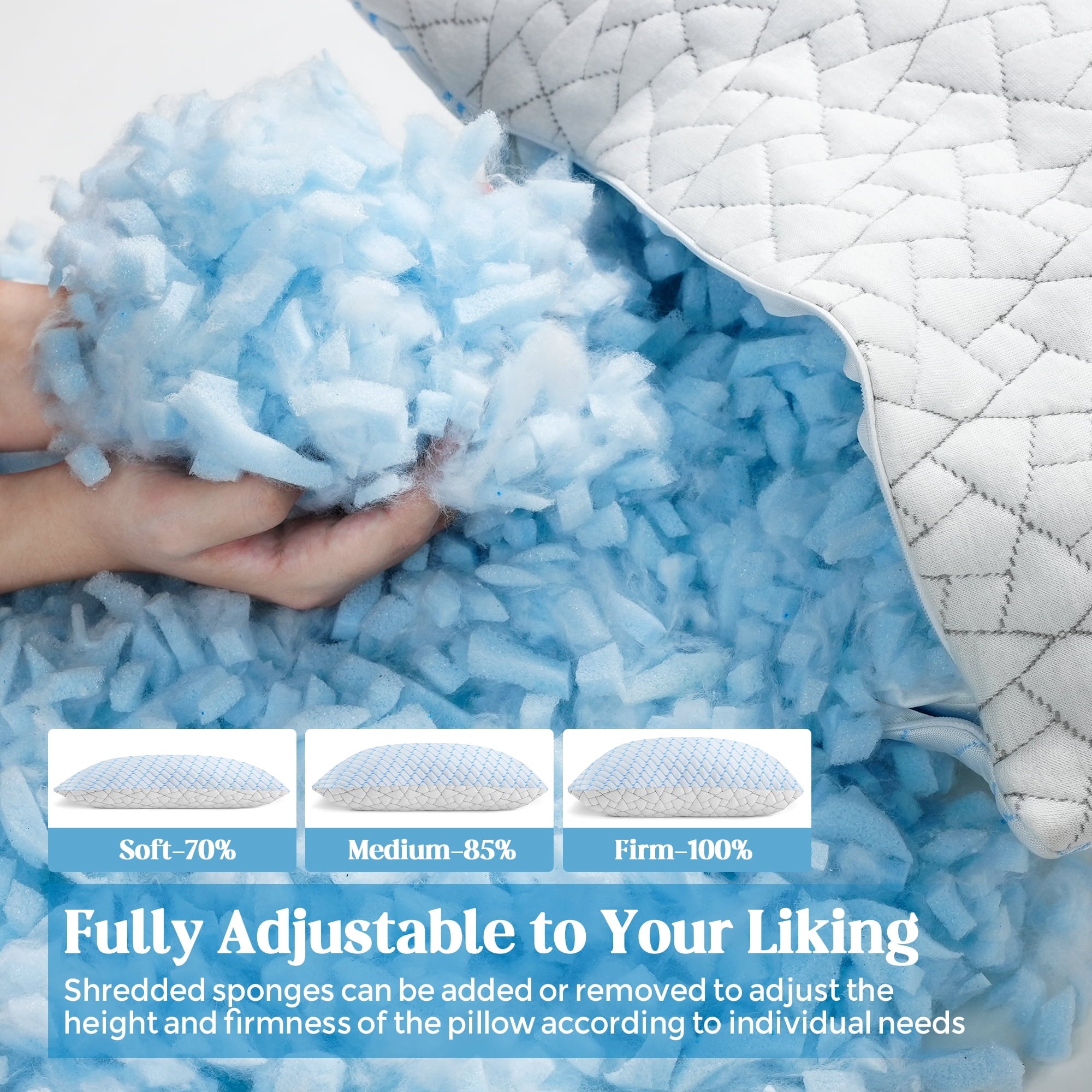 Ergonomic Memory Foam Shredded Memory Foam Pillows Standard Size Set of 2, Regulating Reversible Cooling Pillow Bed Pillow for Bed, Adjusta... - Decorative Throw Pillow Cushion for Sofa & Bed Detail