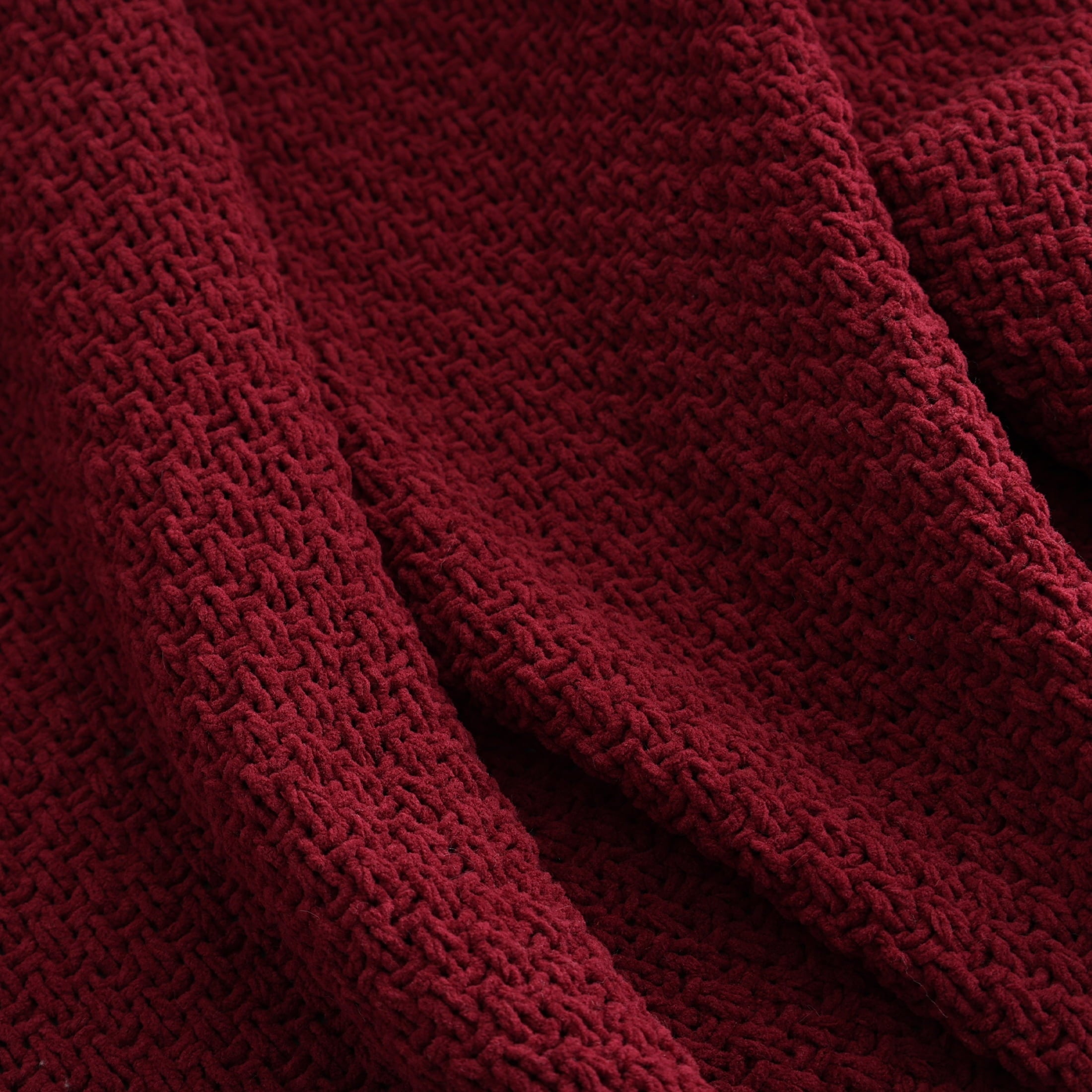 Decorative Knitted Chenille Knit Super Soft Oversized Throw Blanket, Merlot Wine - Lightweight Plush Warm Blanket for All Seasons Detail