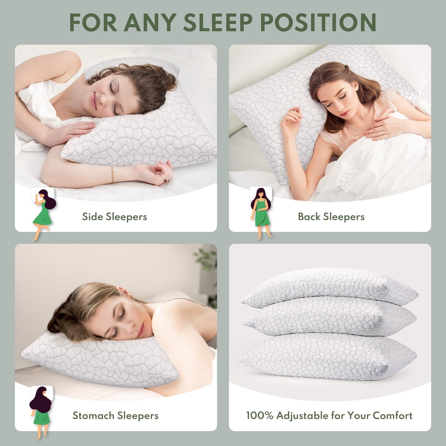 Decorative Plump Queen Size Bed Pillows 4-Pack,3.3lb Shredded Memory Foam Filled,Hyper Soft & 3D Breathable Cooling Desigh Cover Fitti... - Ergonomic Memory Foam Pillow for Neck Pain Support Detail