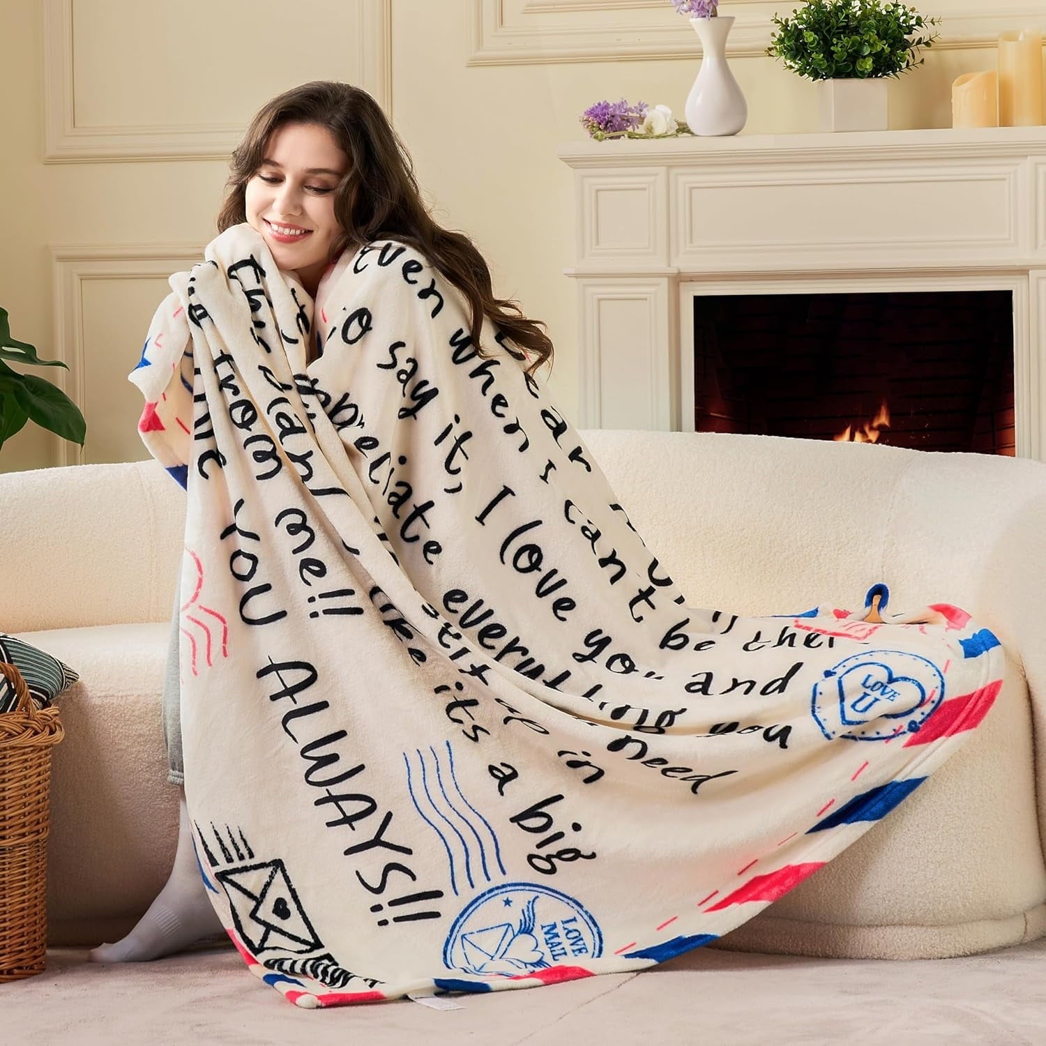 Cozy Fleece Blanket for Mom 50" x 60" Soft Flannel Throw Blanket Birthday Mother's Day Gift，Ivory White - Lightweight Plush Warm Blanket for All Seasons Detail
