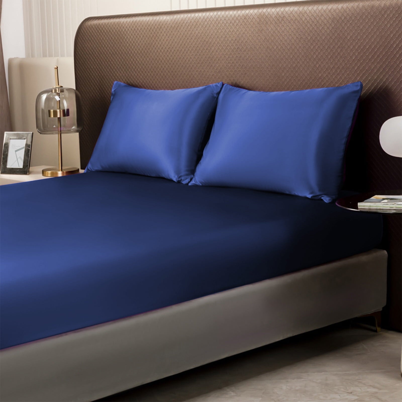 Wrinkle-Resistant Satin Twin Fitted Sheet, Easy Care, Fade Free, Long Lasting - Bottom Sheet 15" Deep Pocket Silk Fitted Sheet, Soft Wa... - Cooling Hotel Quality Bedding Sheets and Pillowcases Detail