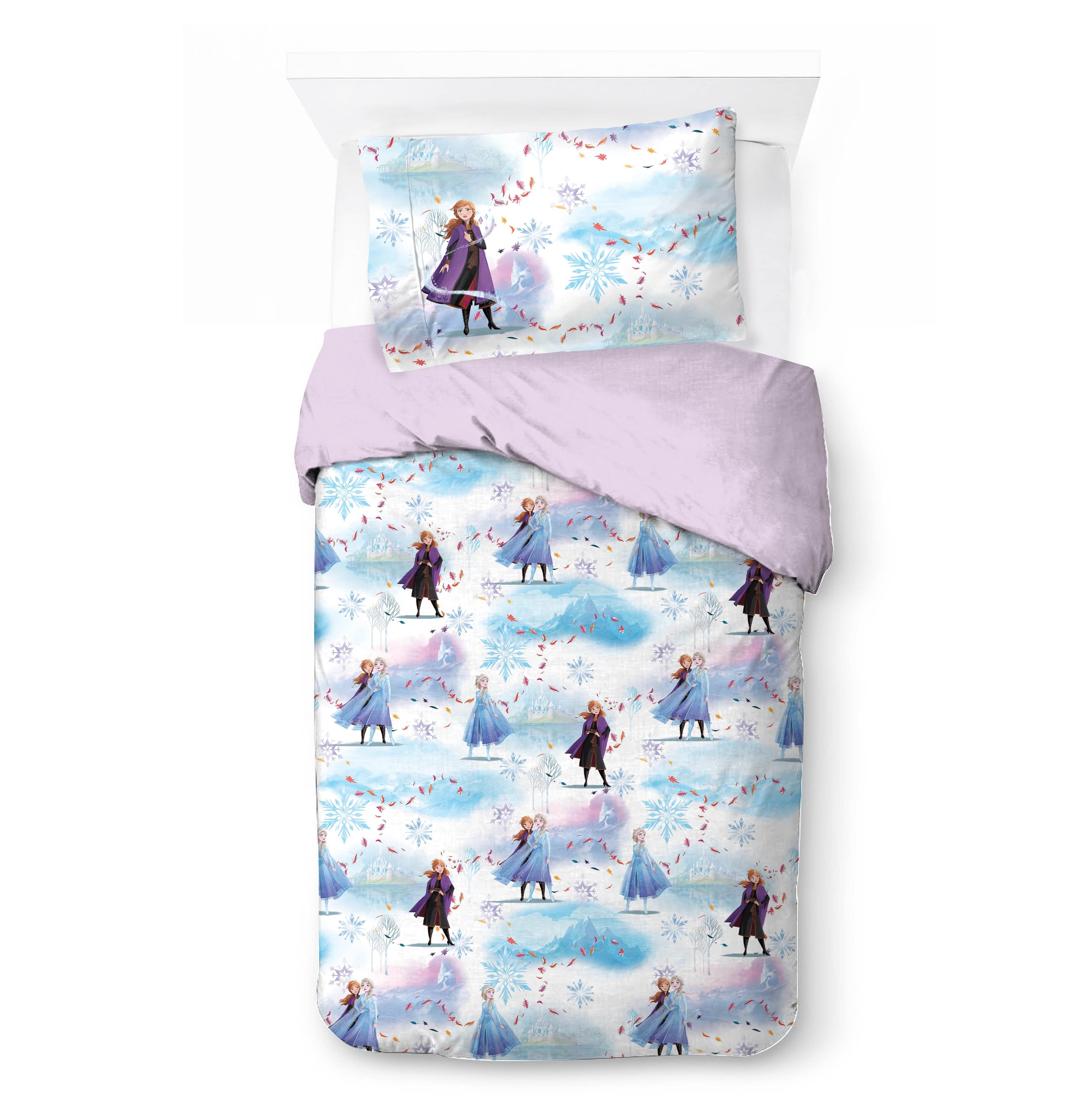 Heavyweight Warmth Frozen Winter Frost Adventures 2-Piece Twin/Full Reversible Comforter Set, Polyester Microfiber, Blue & Purple - Hypoallergenic Ultra-Fluffy Quilt for Winter Detail