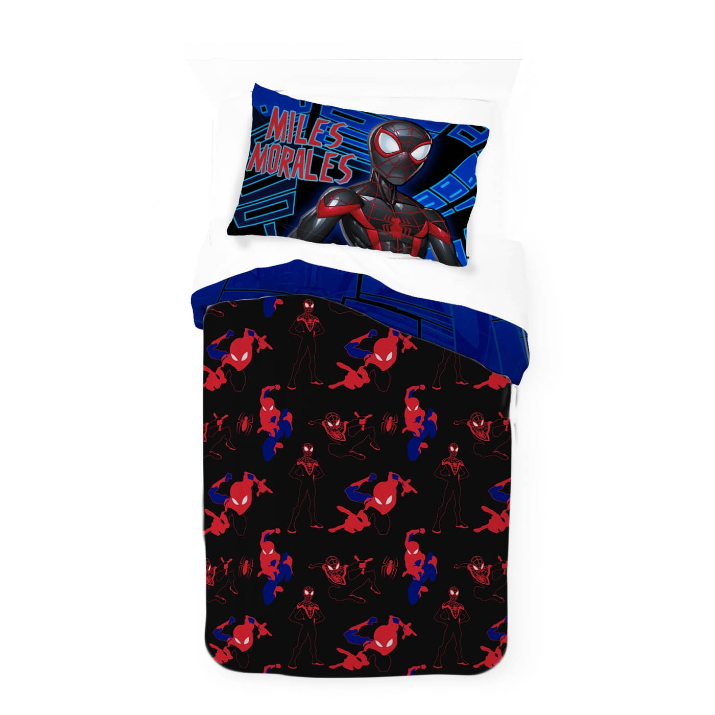 Fluffy Down Alternative Spiderman Techno City Kids 2 Piece Blue Reversible Comforter and Pillowcase Set, Twin/Full - All-Season Down Alternative Comforter Insert Detail