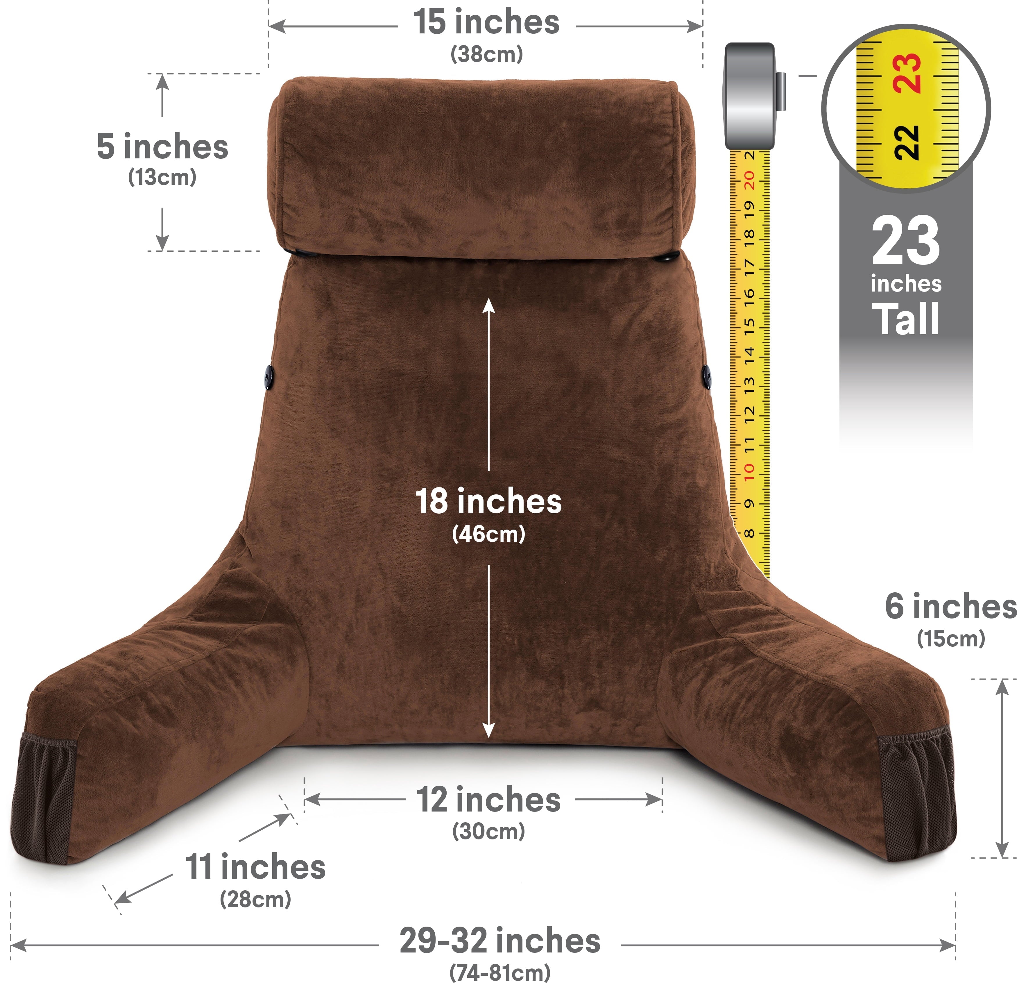 Fluffy Shredded Medium Chocolate Brown, Backrest - Detach Neck Roll, Removable Cover - Hotel Quality Plush Sleeping Pillows Detail