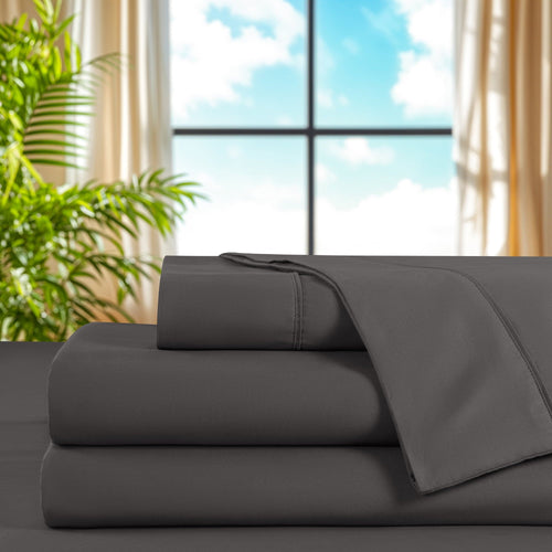 Breathable Luxury 100% Cotton Bed Sheets Set, 1000 Thread Count 4 Piece Luxury Soft Sheets Set with 16" Deep Pocket, Queen, Dark Gray - Cooling Hotel Quality Bedding Sheets and Pillowcases Detail