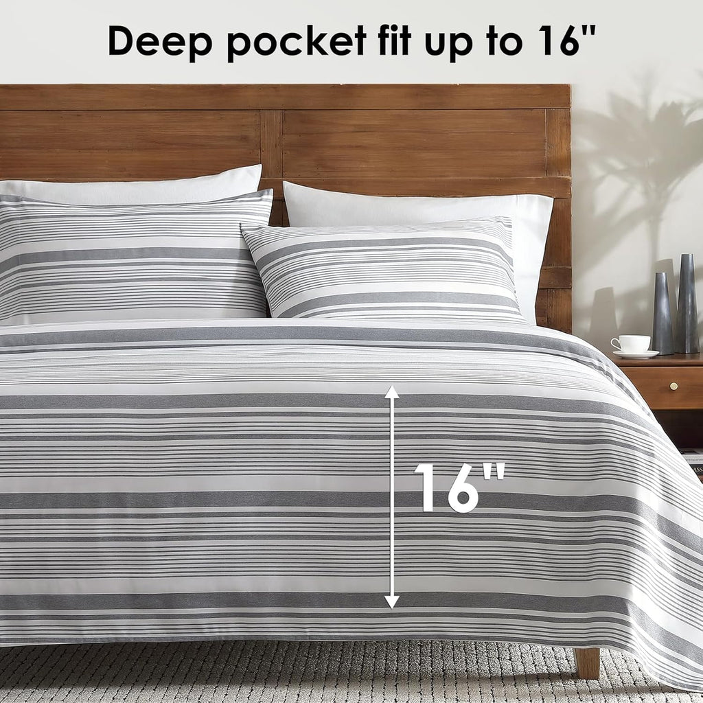 Cooling Sateen Home 3-Piece Twin Microfiber Classic Stripe Bed Sheet Set, Super Soft, Breathable Stripe Bedding with 16 inches Deep ... - Cooling Hotel Quality Bedding Sheets and Pillowcases Detail