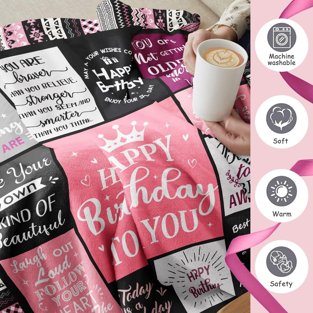 Reversible Sherpa Birthday Gifts for Women Girls Throw Blanket, Happy Birthday Decorations for Women, Gifts for Women Birthday Unique, ... - Lightweight Plush Warm Blanket for All Seasons Detail