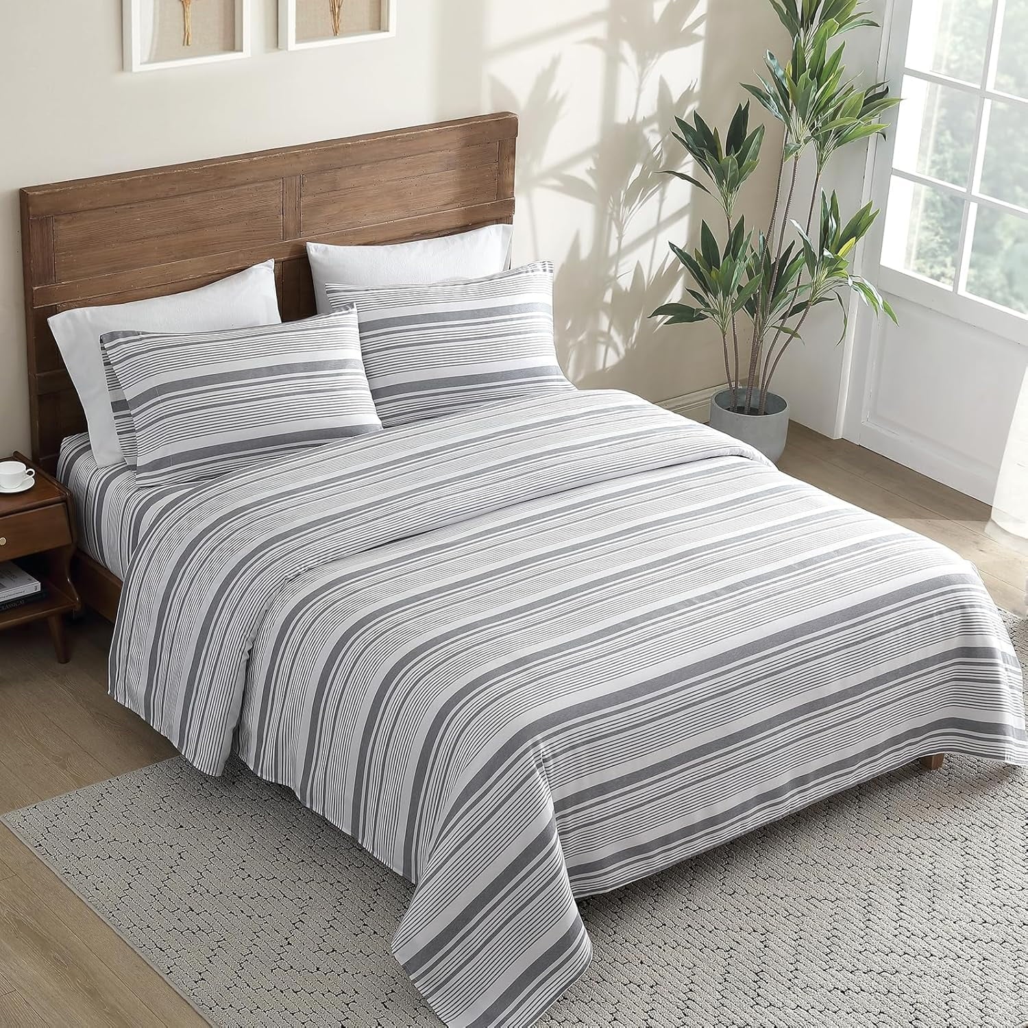 Cooling Sateen Home 3-Piece Twin Microfiber Classic Stripe Bed Sheet Set, Super Soft, Breathable Stripe Bedding with 16 inches Deep ... - Cooling Hotel Quality Bedding Sheets and Pillowcases Detail