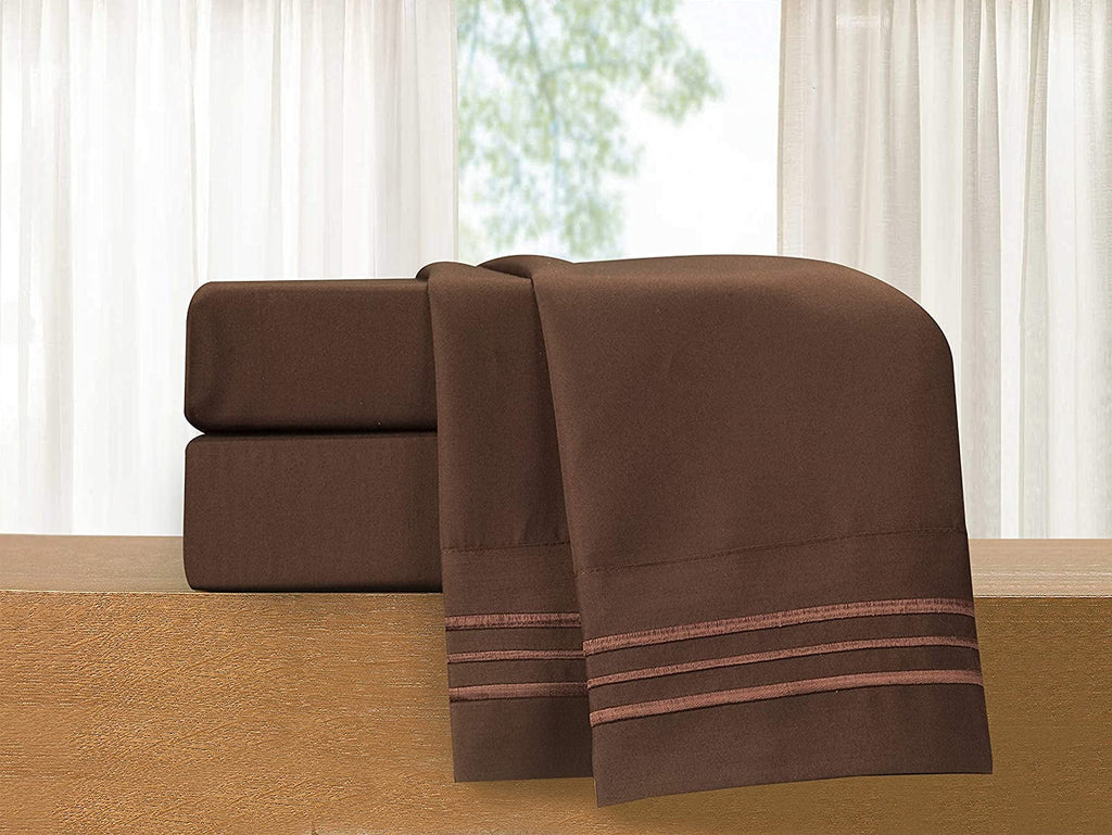 Wrinkle-Resistant 1500 Series Microfiber Bed Sheets 4-Piece Set, Deep Pocket, Twin/Twin XL Chocolate Brown - Premium Ultra-Soft Pillowcase Pair for Sleeping Detail