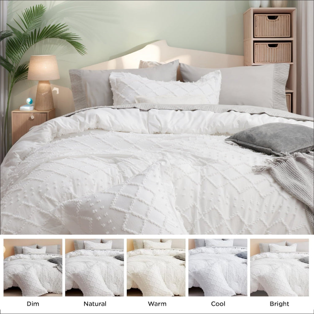 Hypoallergenic Cloud Queen Comforter Set, Boho Tufted Shabby Chic Bedding Comforter Set, 3 Pieces Farmhouse Bed Set for All Seasons, White... - Luxurious Quilted Duvet Cover Set Detail